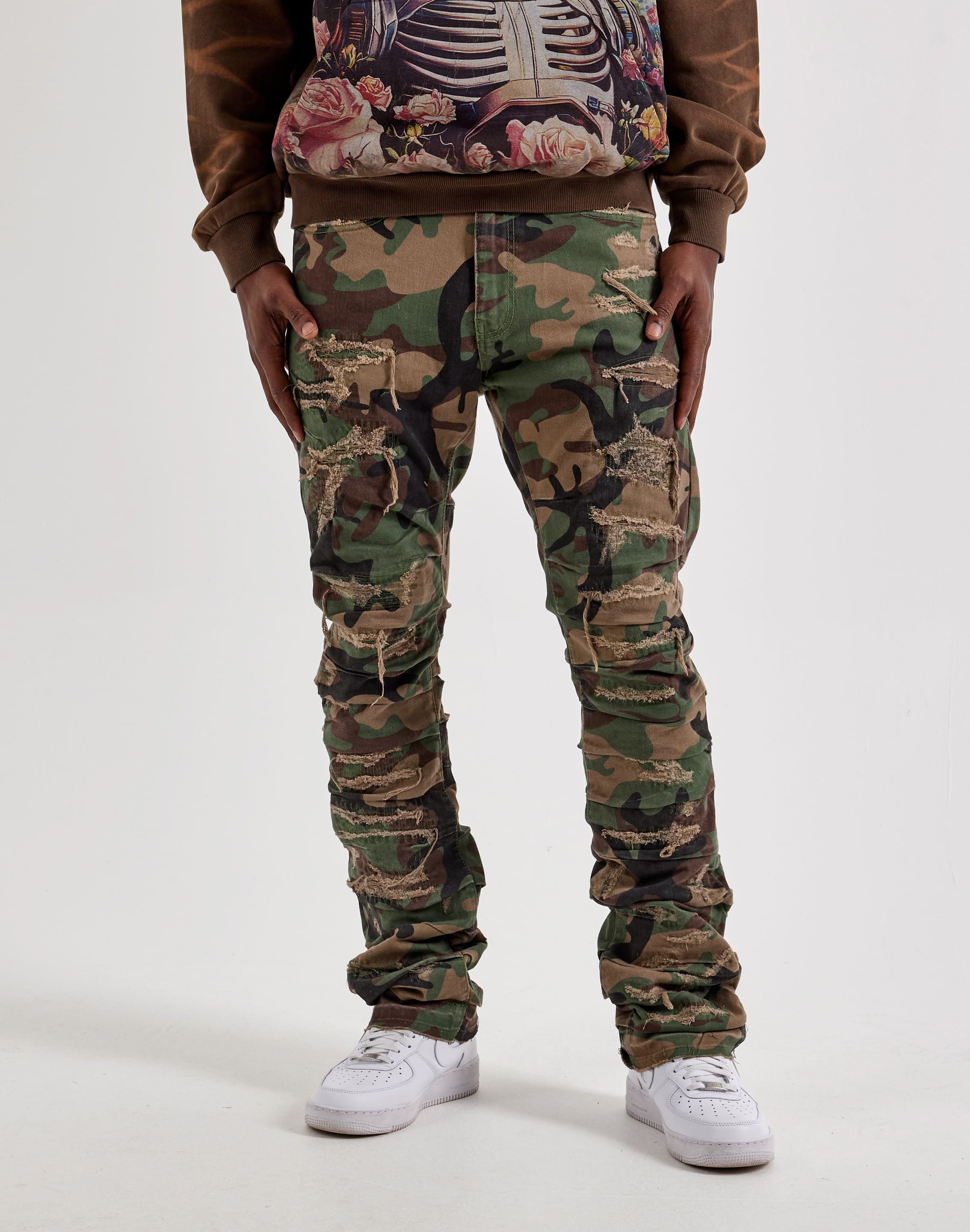Air Jordan Jordan Craig Distressed Camo Stacked Denim Jeans