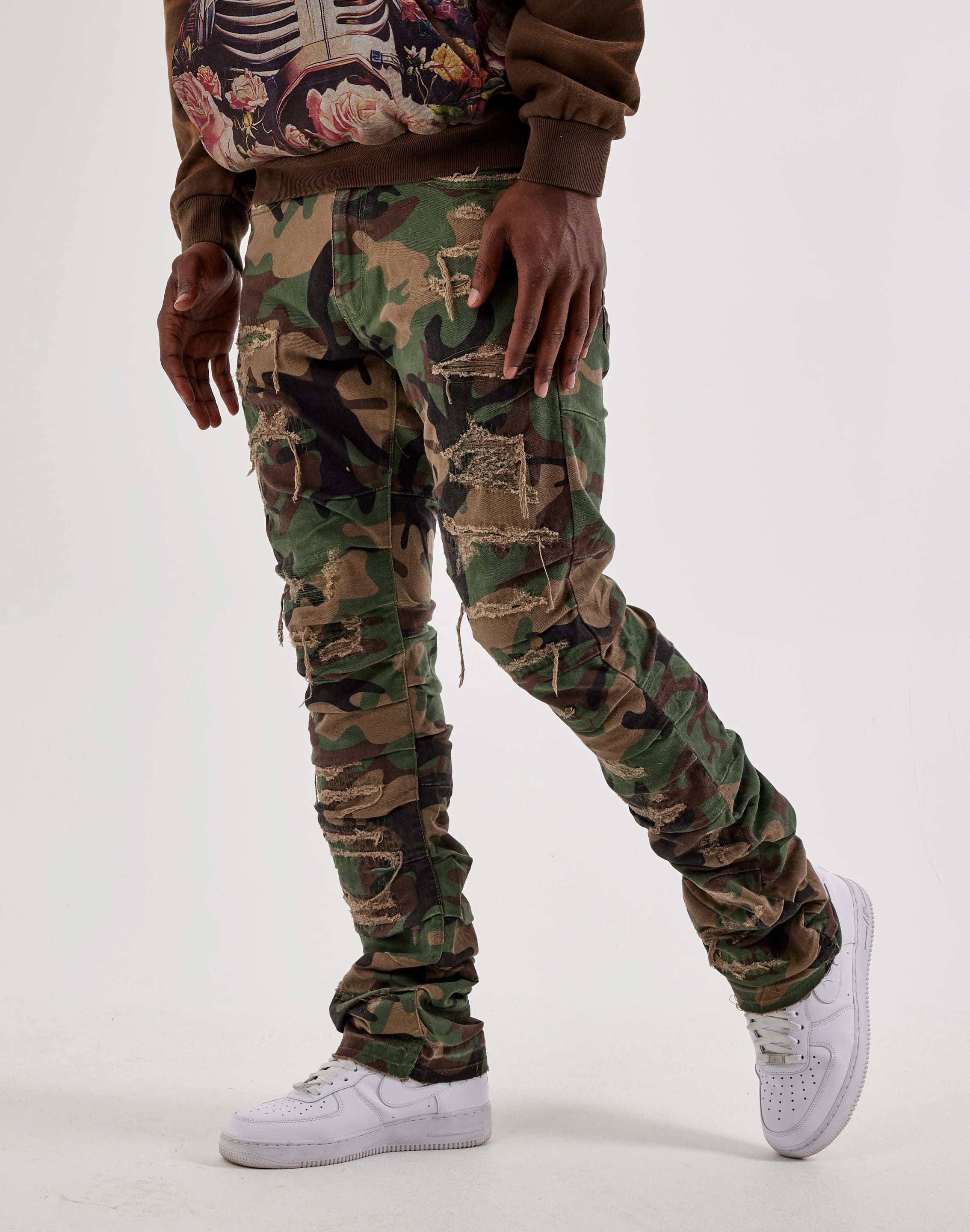 Air Jordan Jordan Craig Distressed Camo Stacked Denim Jeans