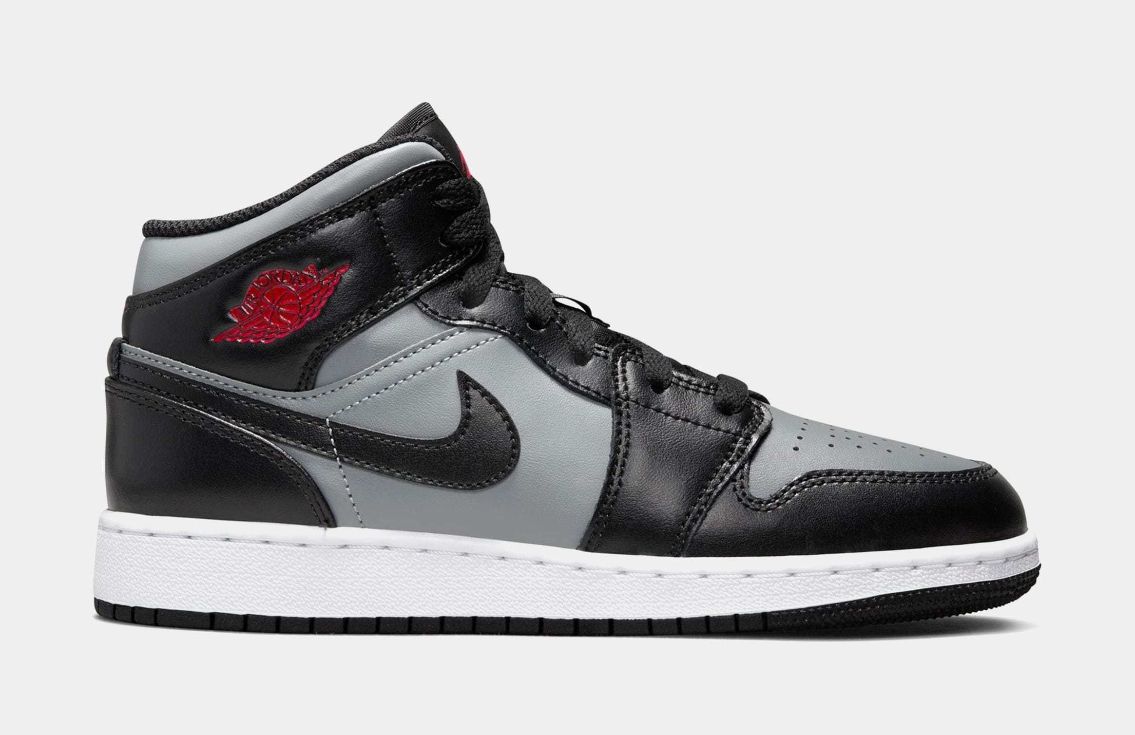 Air Jordan Jordan 1 Mid Grade School Lifestyle Shoes (Black/Gym Red/Particle Grey/White)