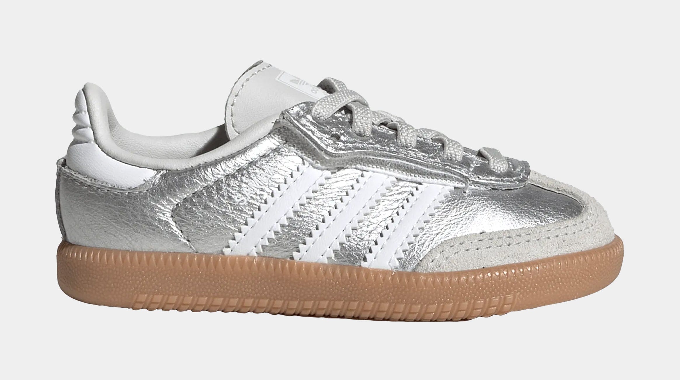 adidas Samba OG Comfort Closure Elastic Lace Infant Toddler Lifestyle Shoes (Silver Metallic/Cloud White/Gum)