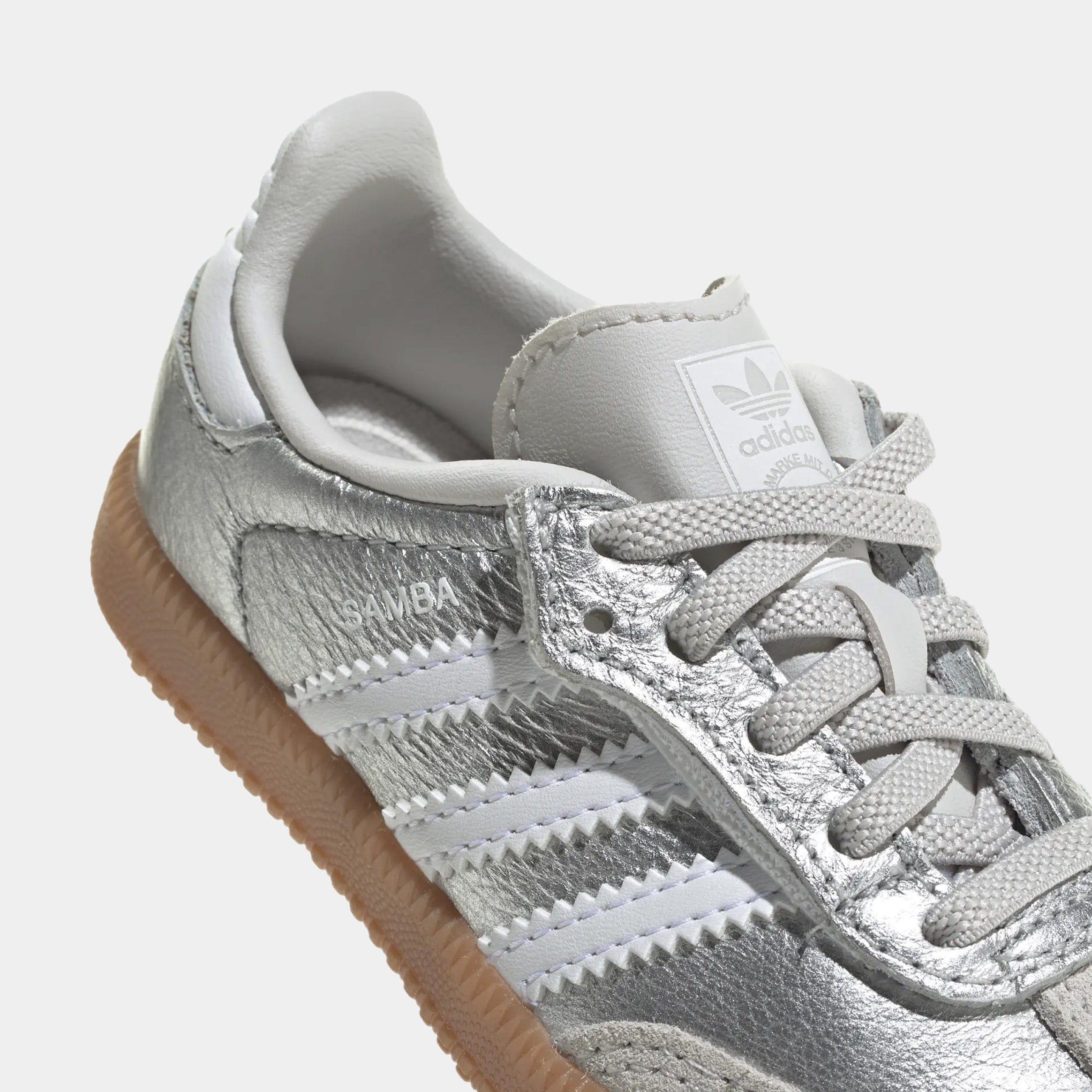 adidas Samba OG Comfort Closure Elastic Lace Infant Toddler Lifestyle Shoes (Silver Metallic/Cloud White/Gum)