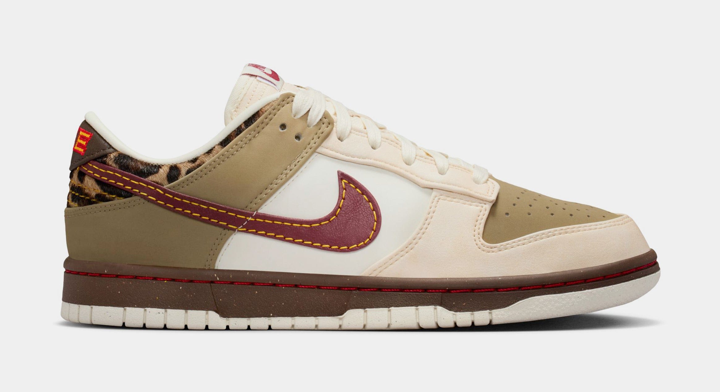 Nike Dunk Low Retro Womens Lifestyle Shoes (Khaki/Team Red/Baroque Brown/Pearl White)