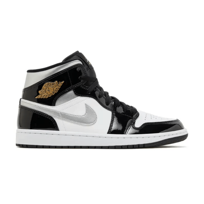 Air Jordan Jordan 1 Mid SE Patent Black White Metallic Silver Metallic Gold