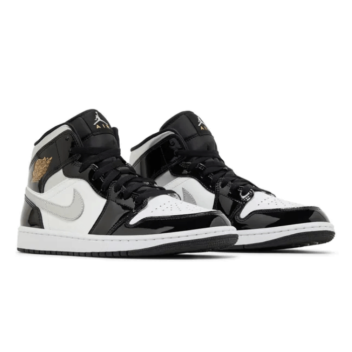 Air Jordan Jordan 1 Mid SE Patent Black White Metallic Silver Metallic Gold