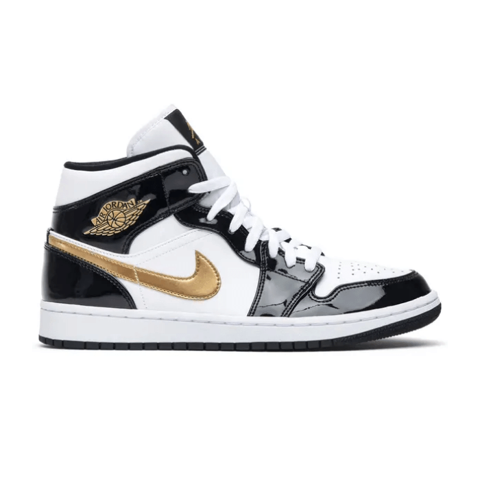Air Jordan Jordan 1 Mid Patent Black White Gold