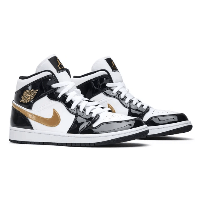 Air Jordan Jordan 1 Mid Patent Black White Gold