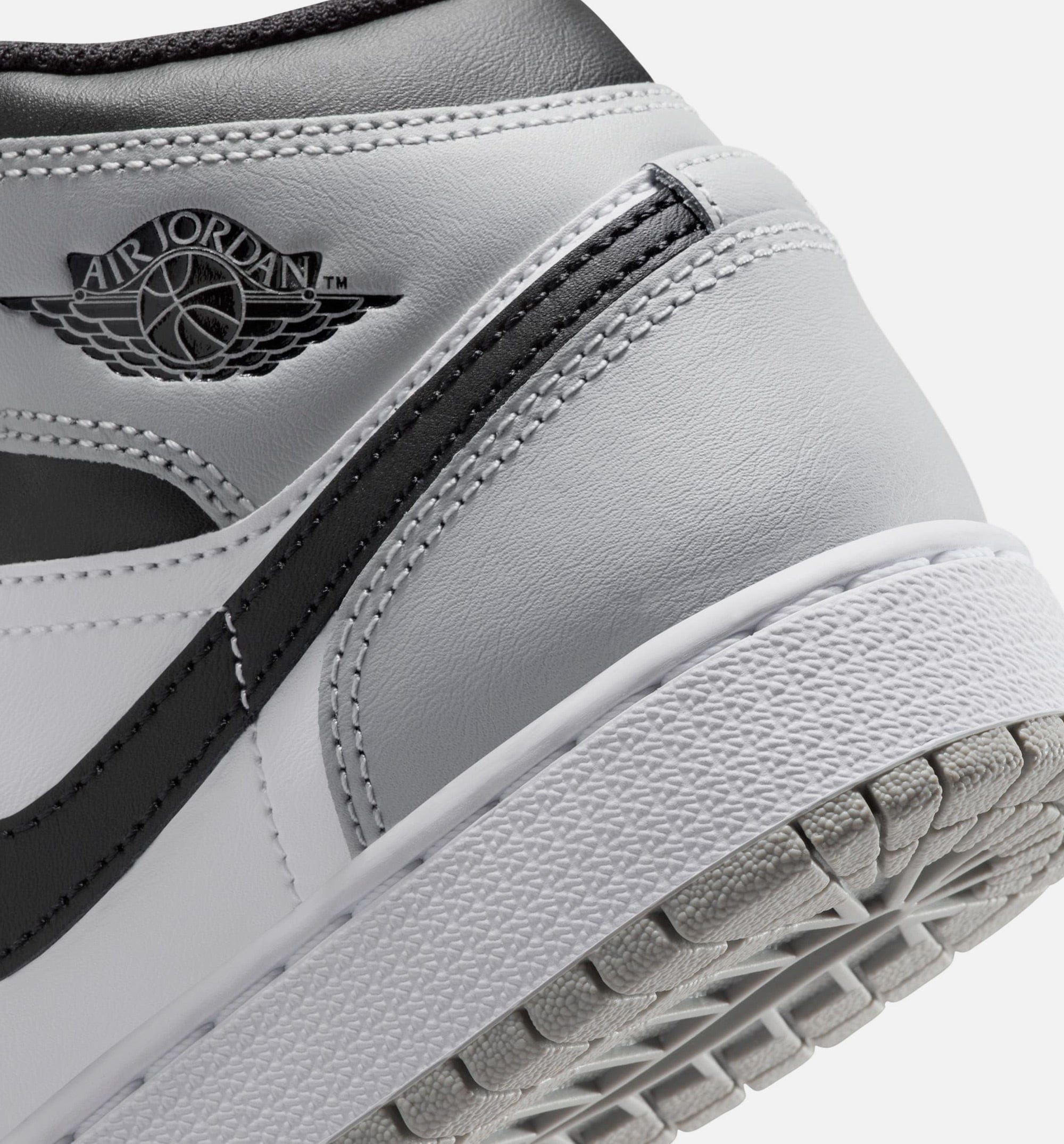 Air Jordan 1 Mid Grade School Lifestyle Shoe - White/Light Smoke Grey/Black