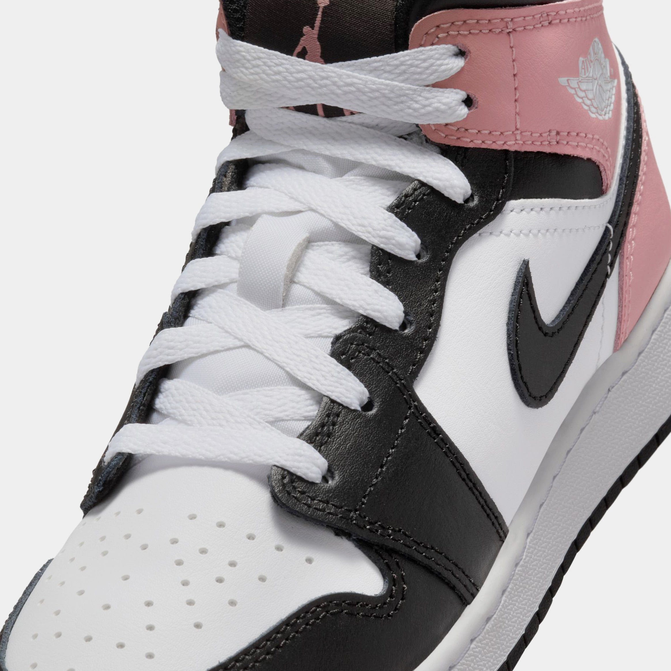 Air Jordan 1 Mid Grade School Lifestyle Shoes (White/Black/Rust Pink)