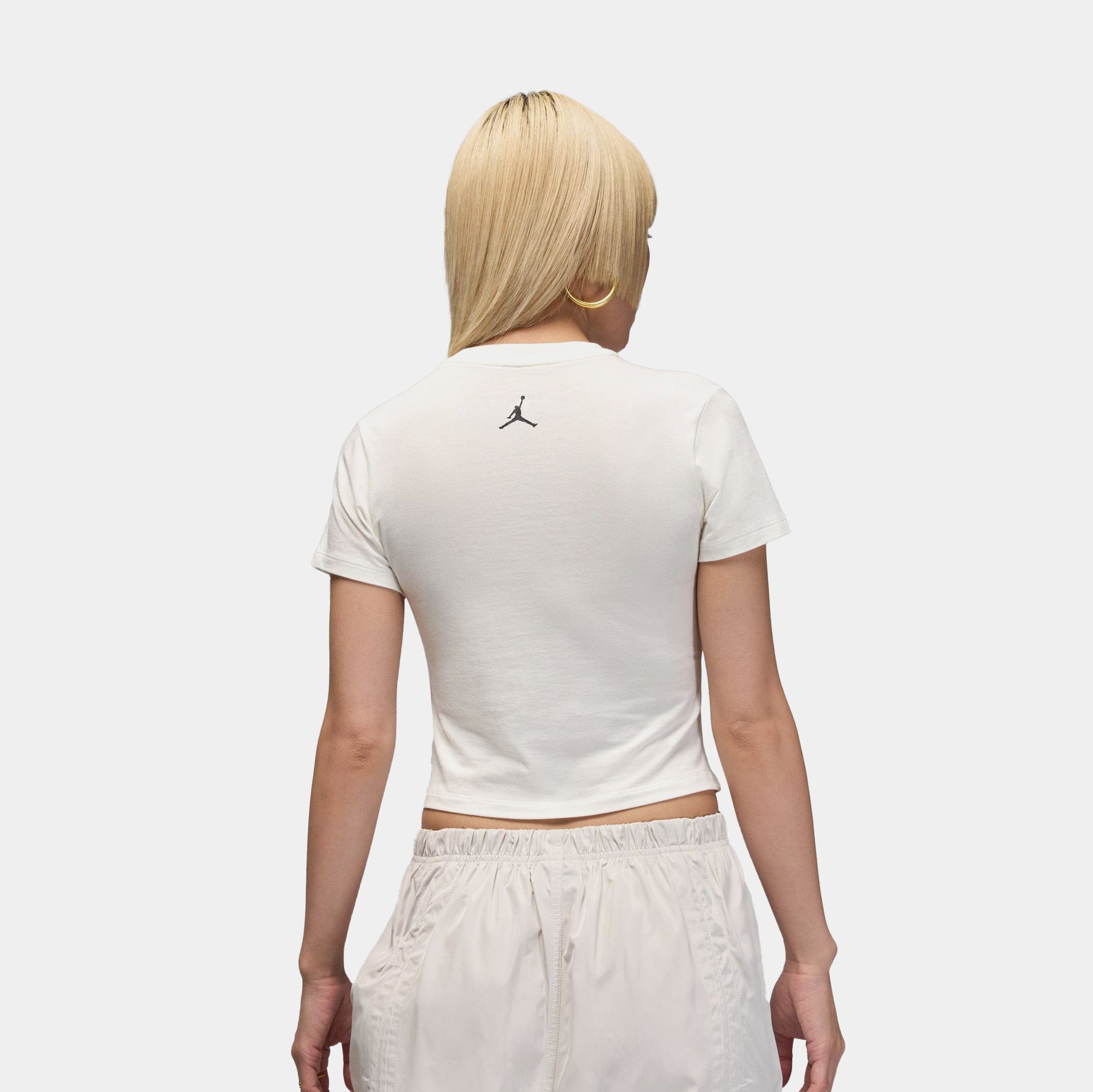 Air Jordan MJ Necklace Graphic Womens Short Sleeve Shirt (White/Gold)
