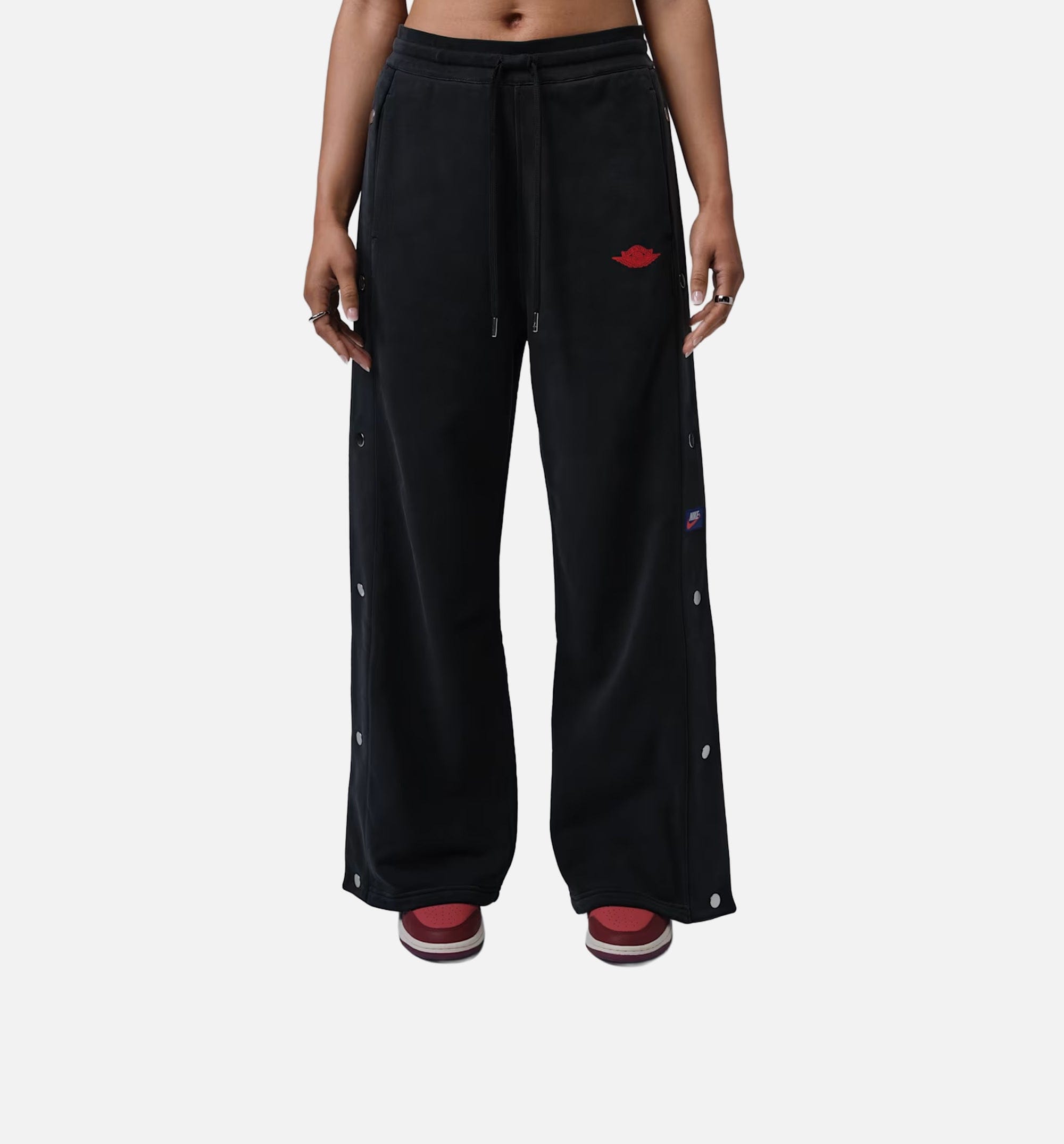 Air Jordan Flight Fleece French Terry Snap Womens Pant - Black/University Red