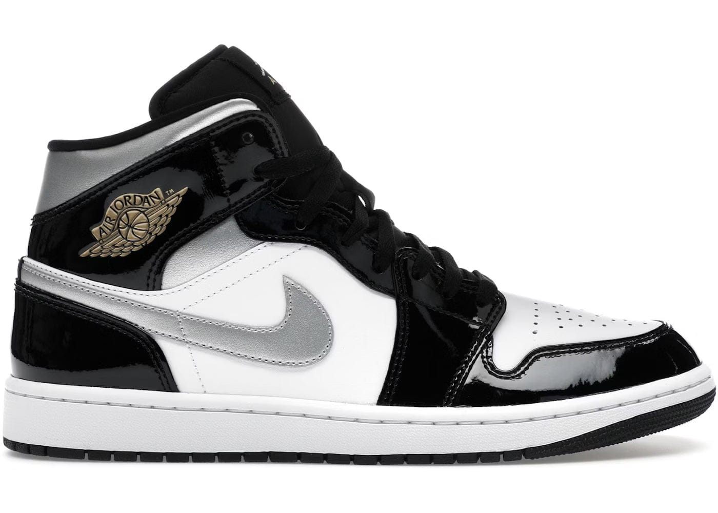 Air Jordan Jordan 1 Mid SE Patent Black White Metallic Silver Metallic Gold