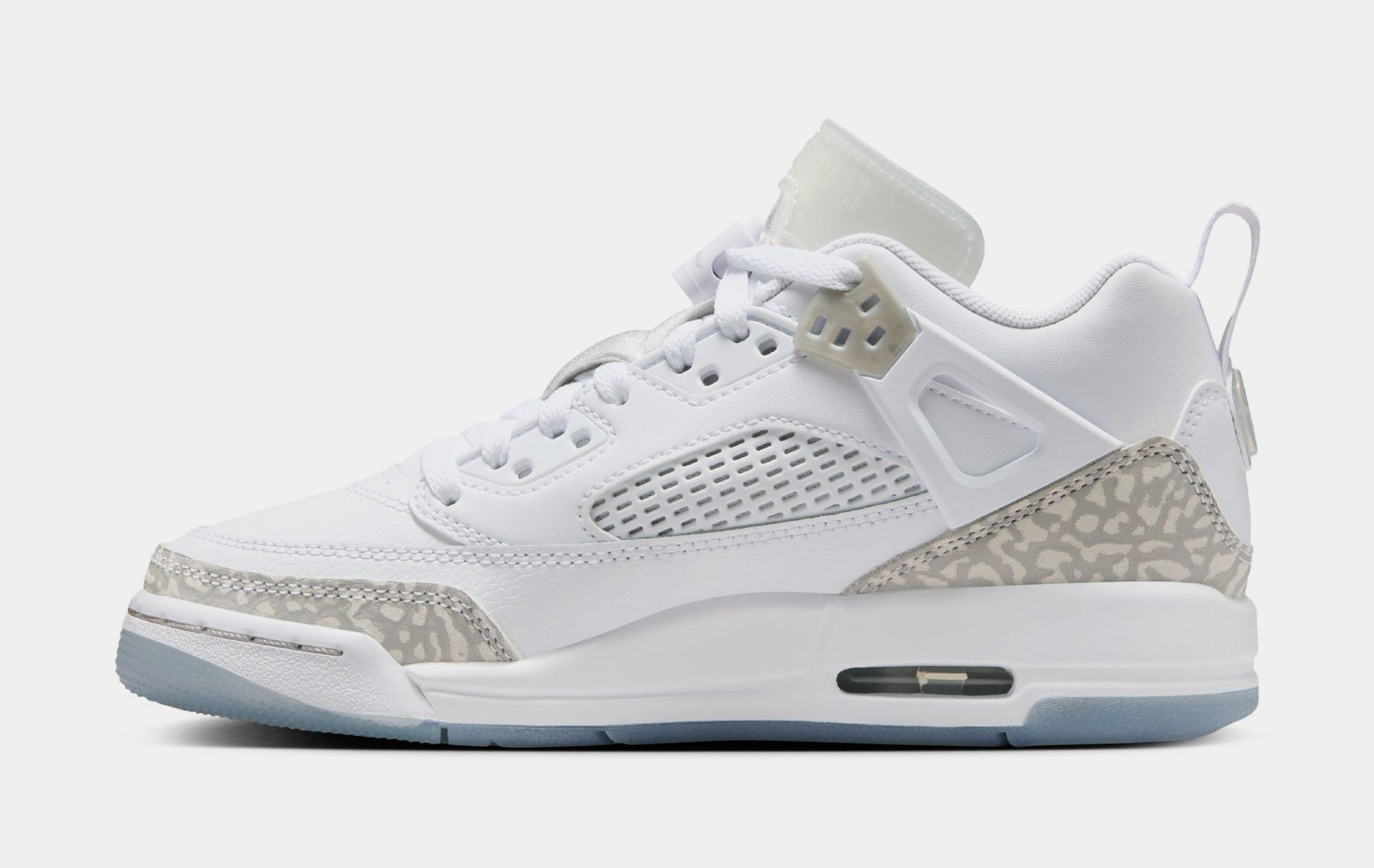 Air Jordan Spizike Low Grade School Basketball Shoes (White/Metallic Silver/Barely Blue/Neutral Grey)