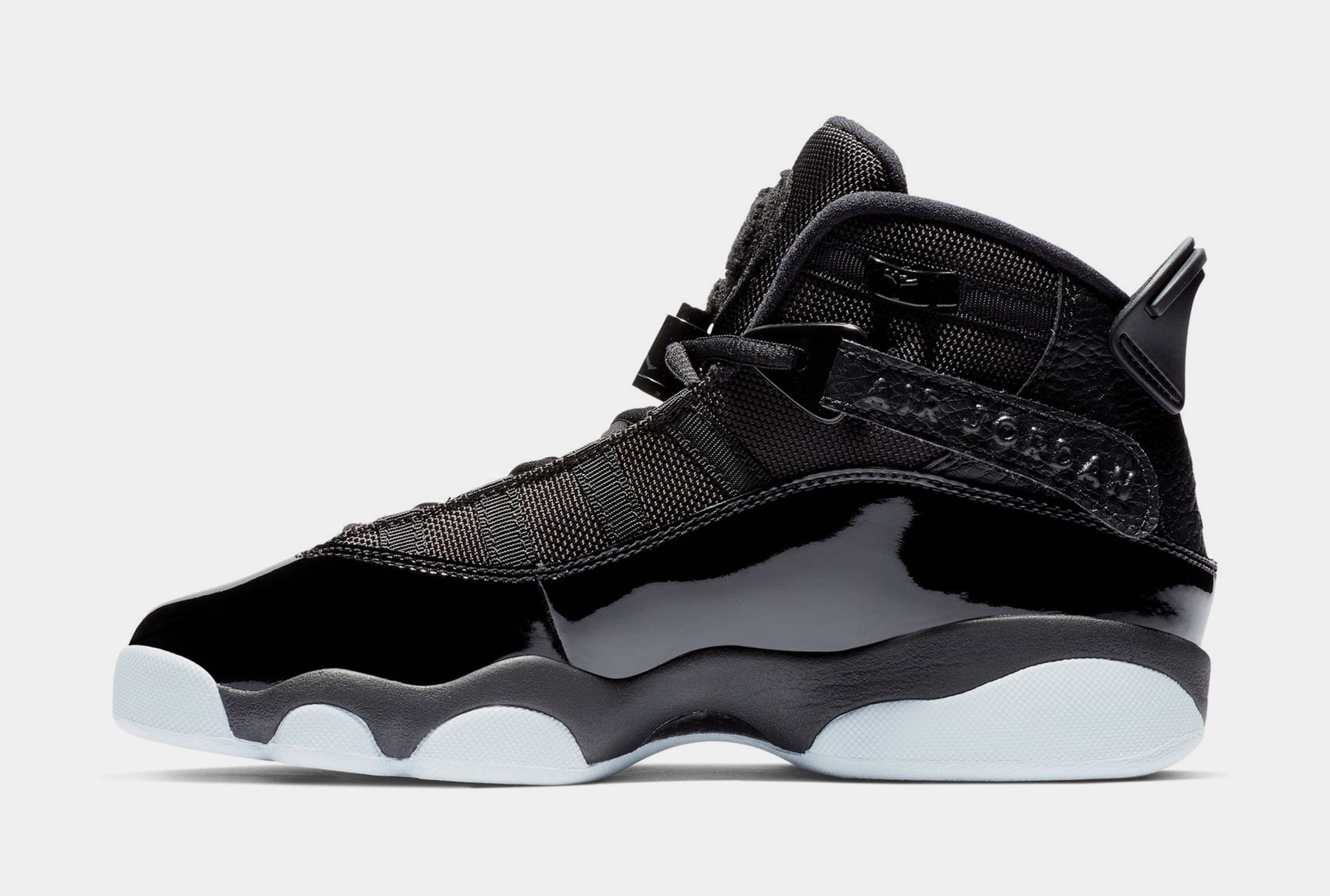 Air Jordan 6 Rings Grade School Basketball Shoes (Black/White/Black)