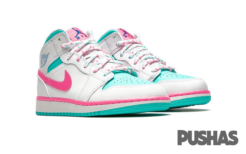 Air Jordan 1 Mid White Pink Green Soar GS (2020)