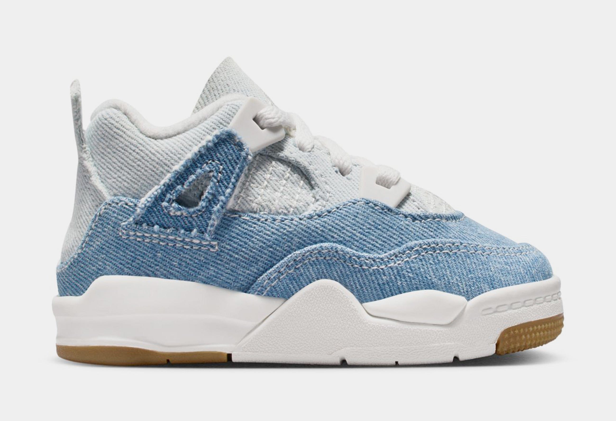 Air Jordan 4 Retro Worn Blue Infant Toddler Lifestyle Shoes (Sail/Gum Light Brown/Worn Blue/Sail/Metallic Gold)