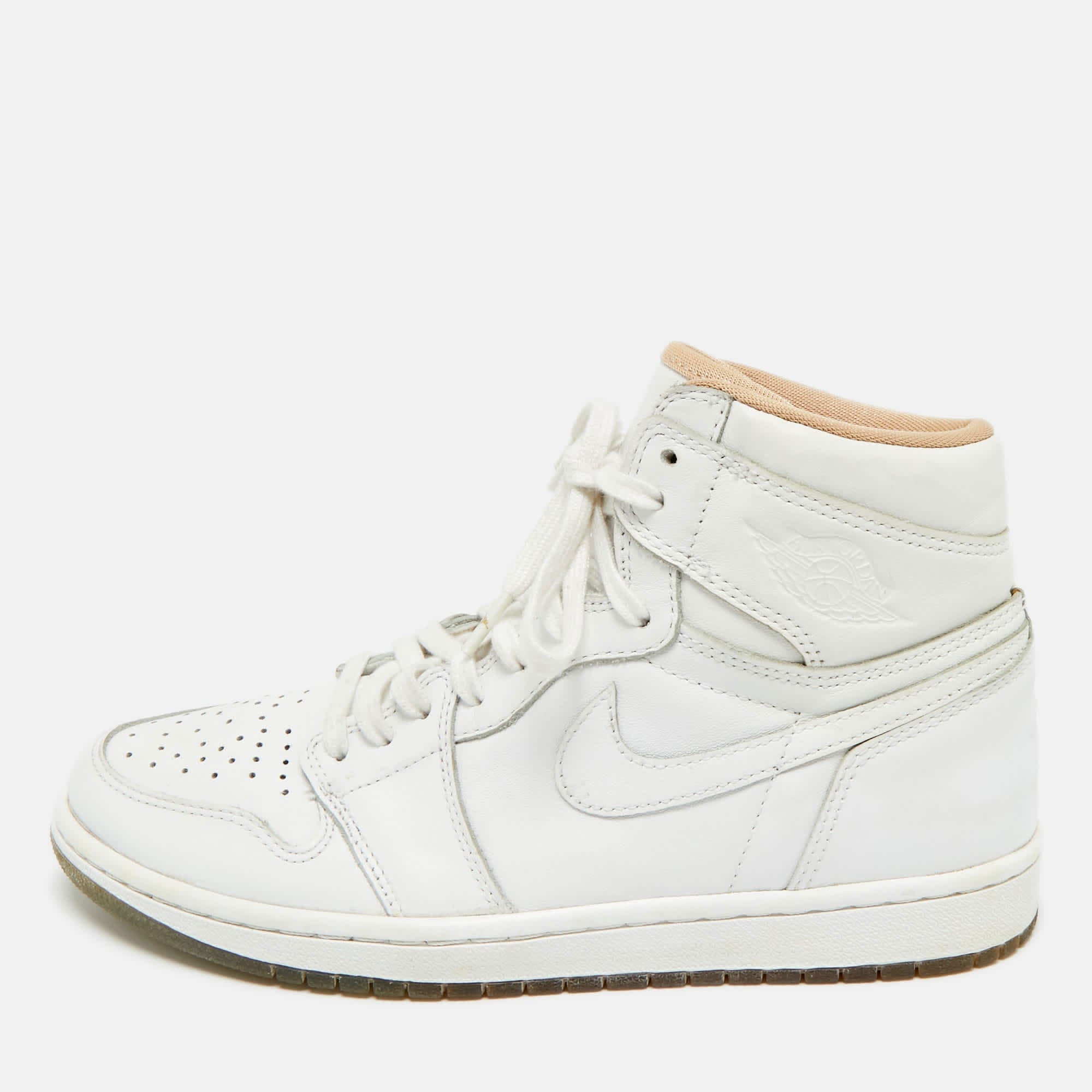Air Jordans White Leather Air Jordan 1 High Top Sneakers