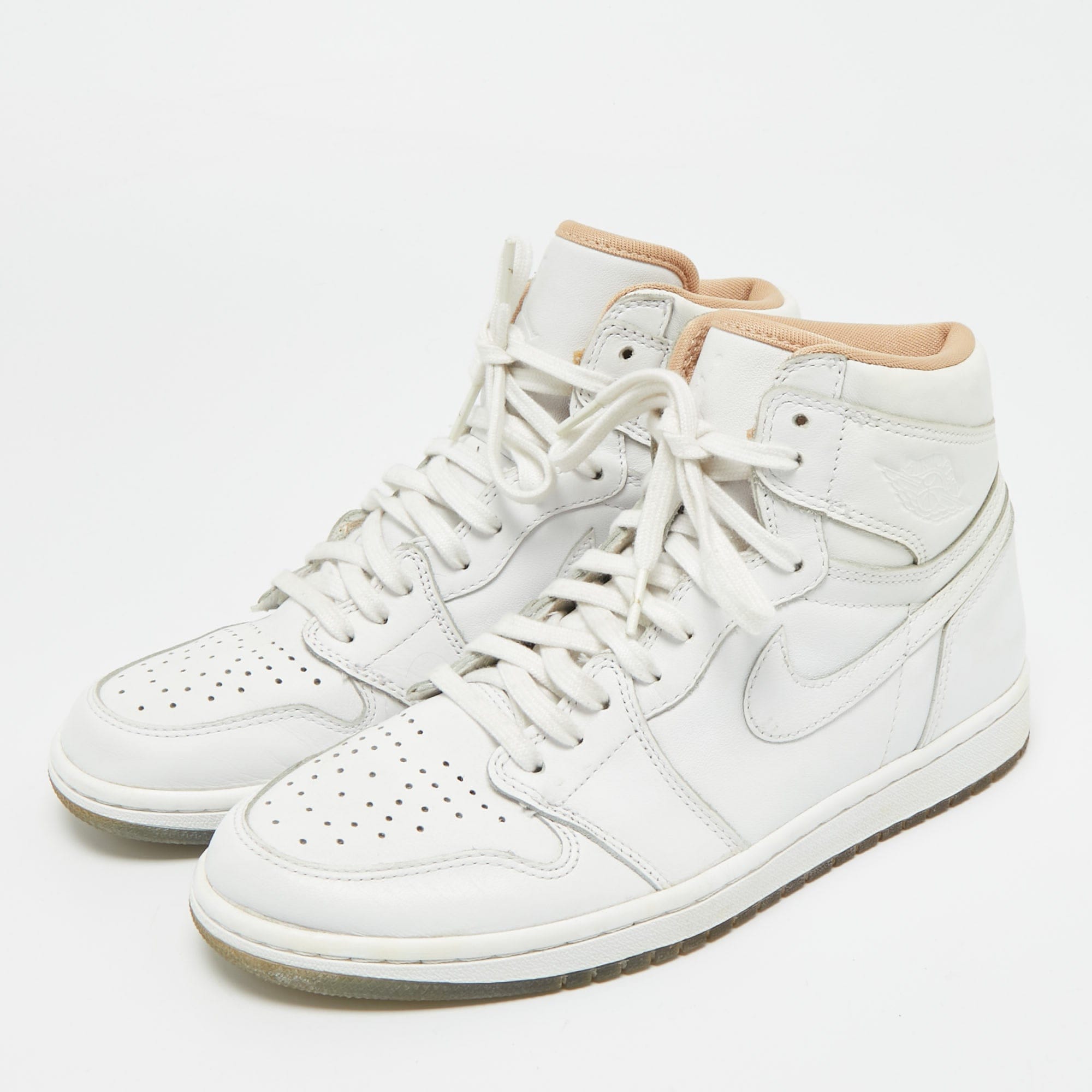 Air Jordans White Leather Air Jordan 1 High Top Sneakers