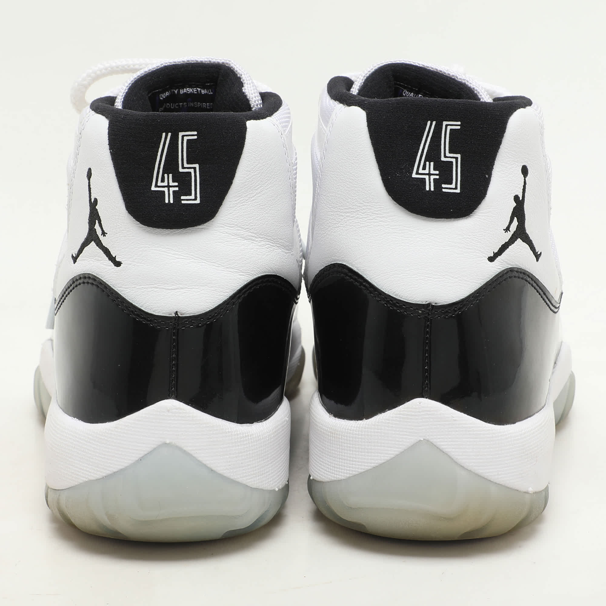 Air Jordan White/black Patent And Canvas Jordan - 11 - Retro High Top Sneakers