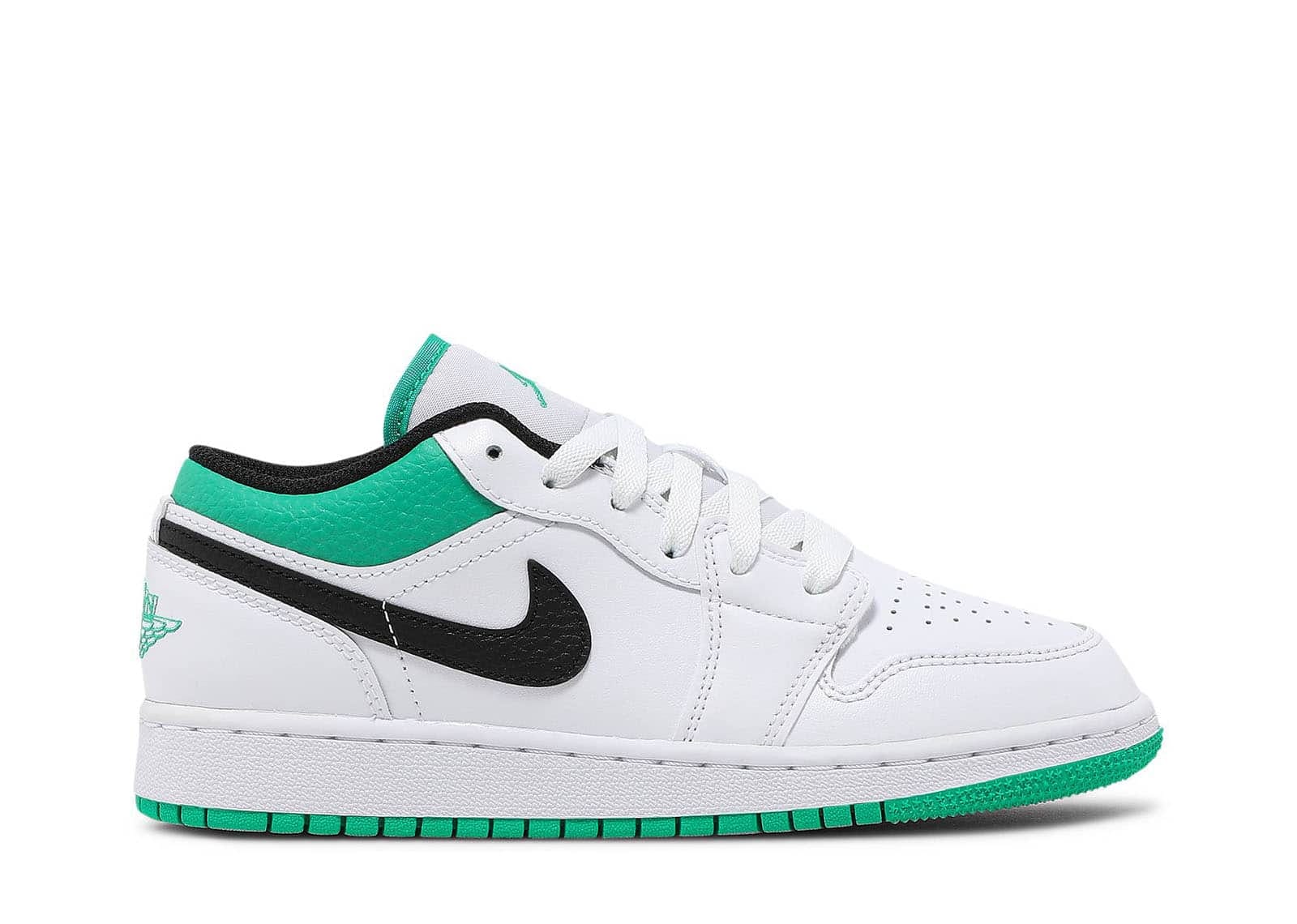 Air Jordan 1 Low White Lucky Green Tumbled Leather (GS)