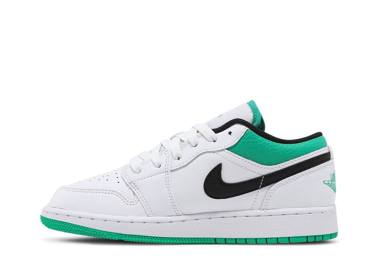 Air Jordan 1 Low White Lucky Green Tumbled Leather (GS)
