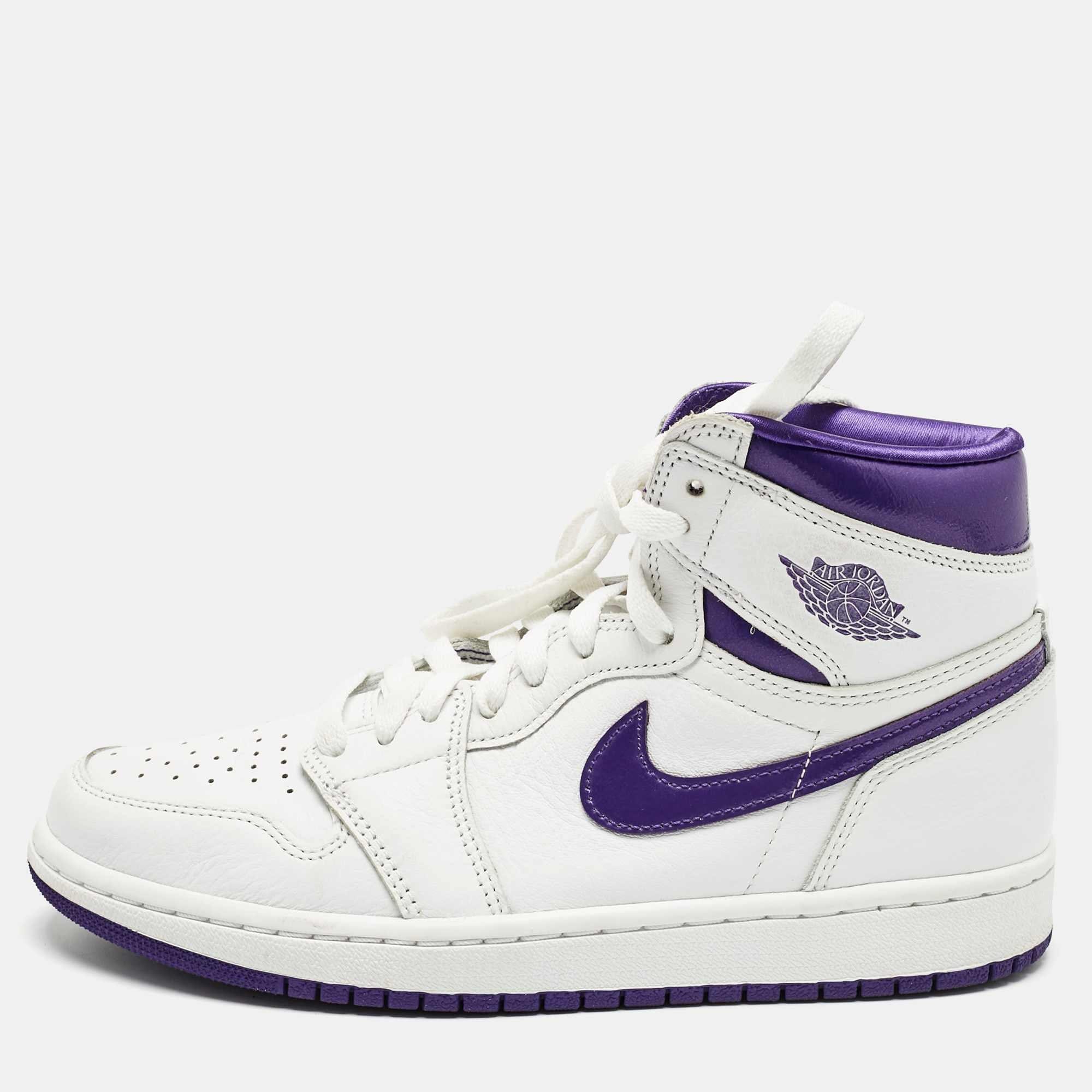 Air Jordans White/purple Leather Air Jordan 1 High Top Sneakers