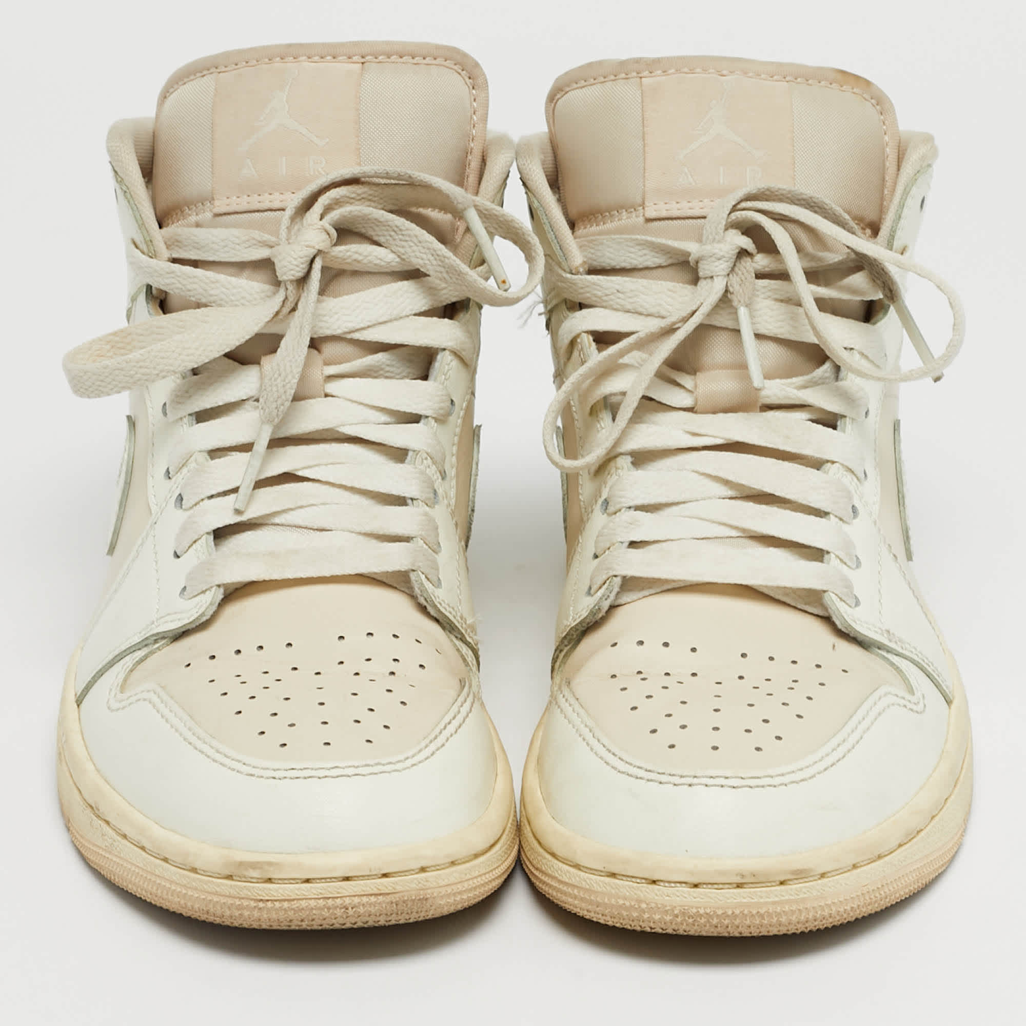 Air Jordans White/beige Leather Air Jordan 1 High Top Sneakers