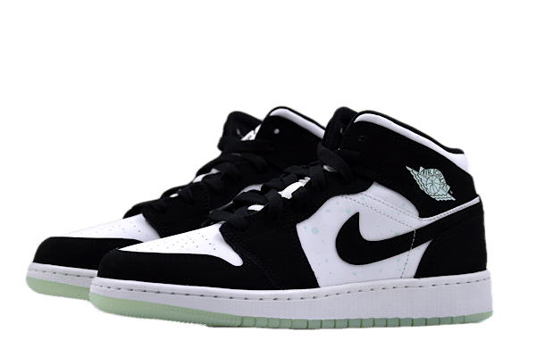 Air Jordan Jordan 1 Mid White Black Teal Tint (GS) جوردان 1 أبيض متوسط أسود أزرق مخضر (GS)