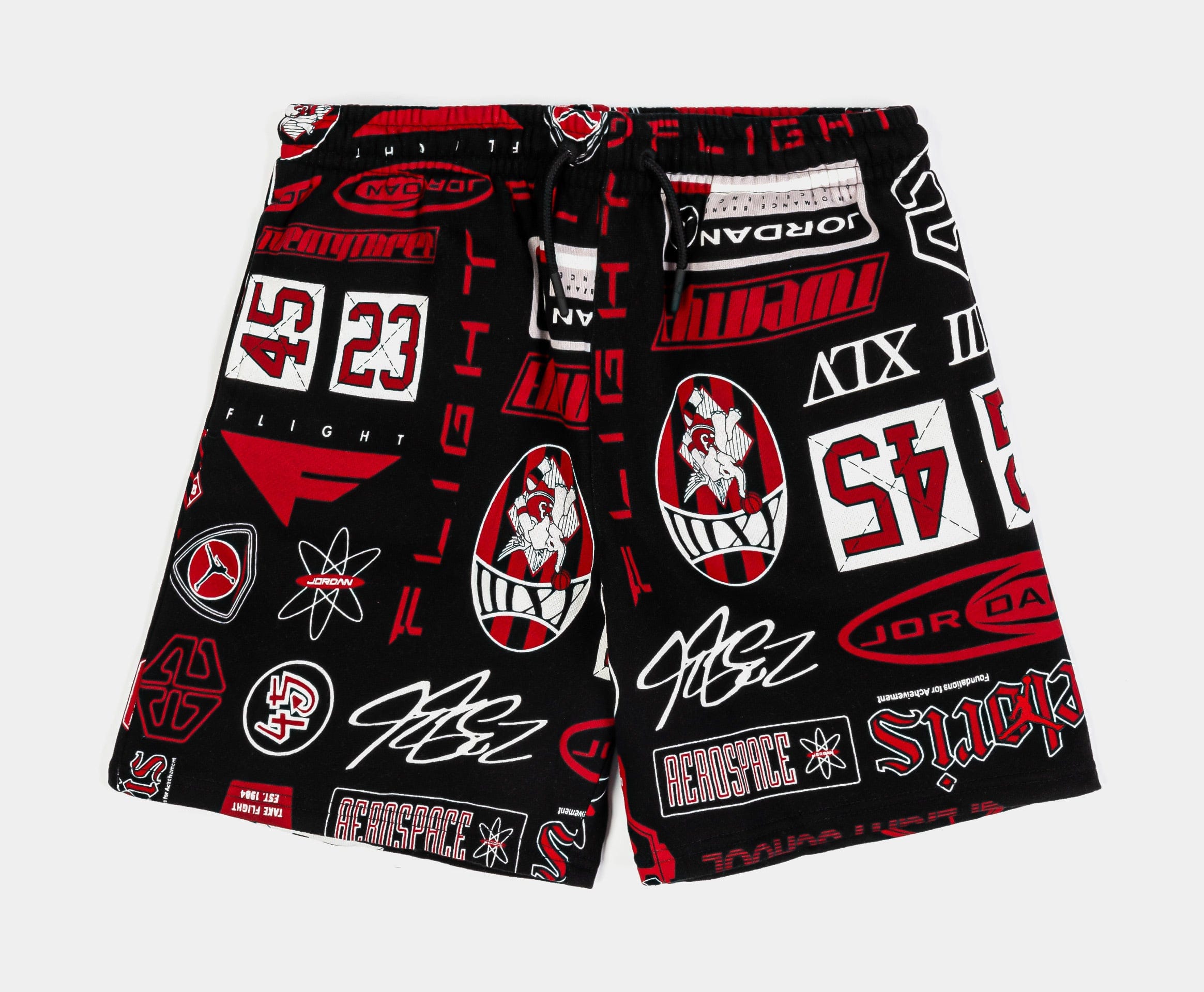 Air Jordan MJ All Over Print Essentials Fleece Grade School Shorts (Black/Red)