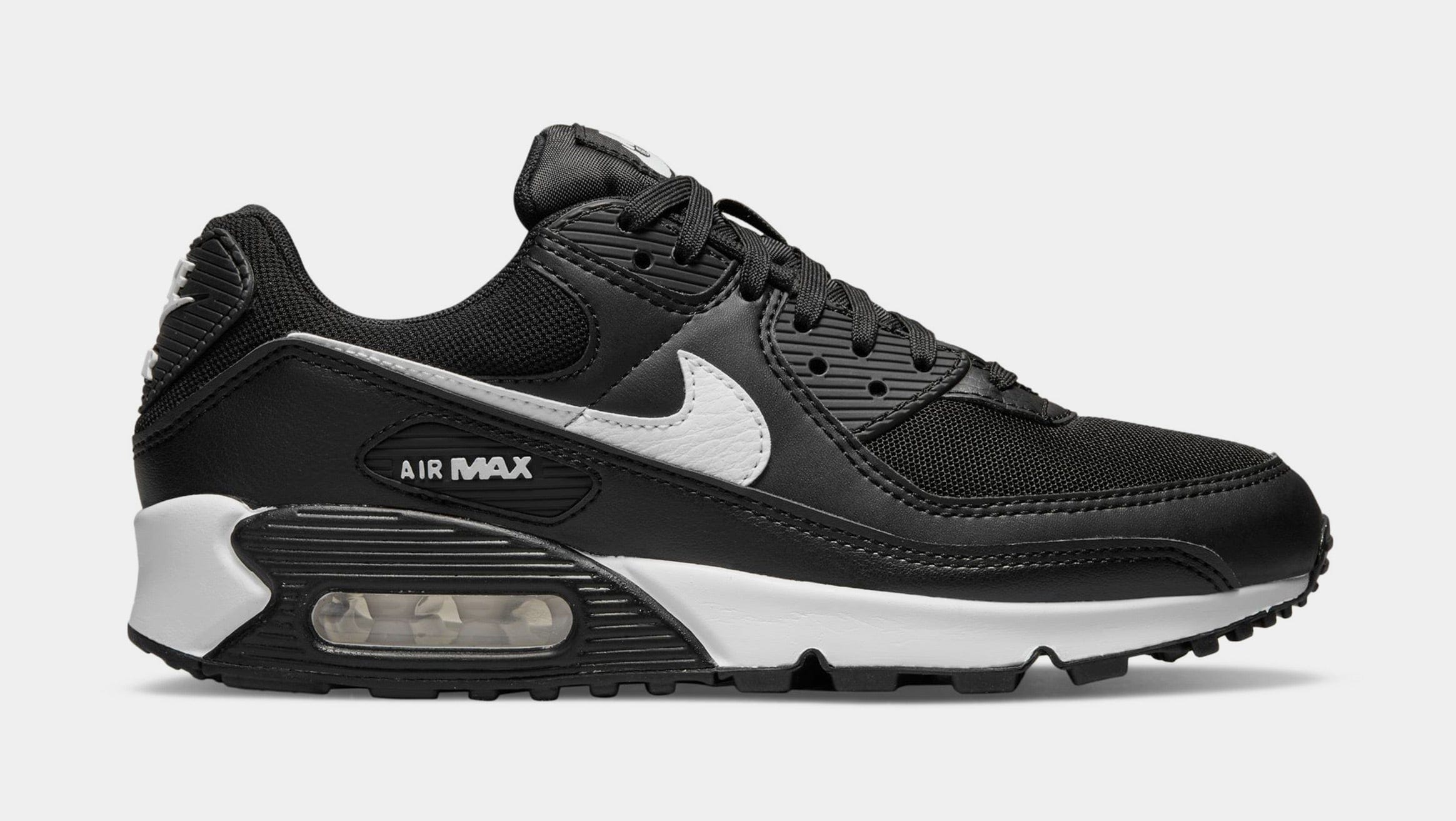 Nike Air Max 90 Womens Running Shoes (Black/Black/White)