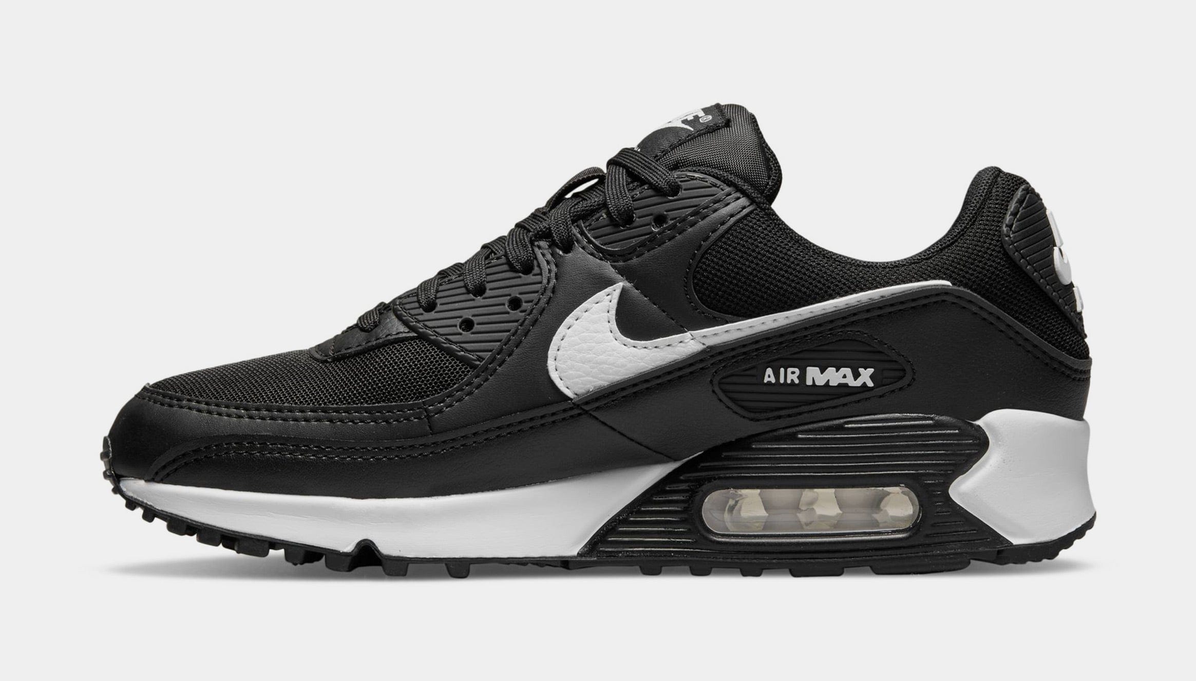 Nike Air Max 90 Womens Running Shoes (Black/Black/White)