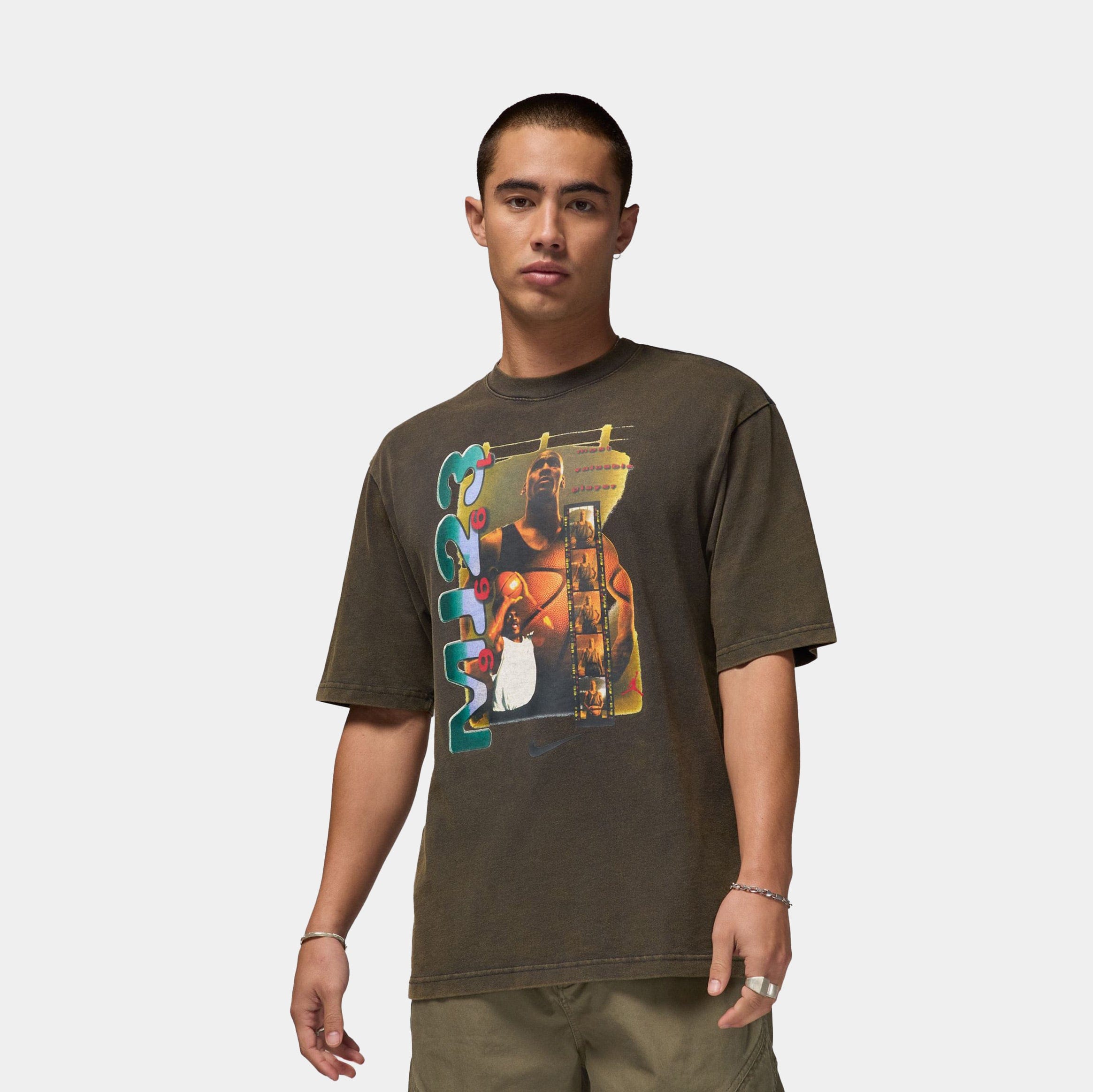 Air Jordan MJ23 Graphic Mens Short Sleeve Shirt (Black/Olive)