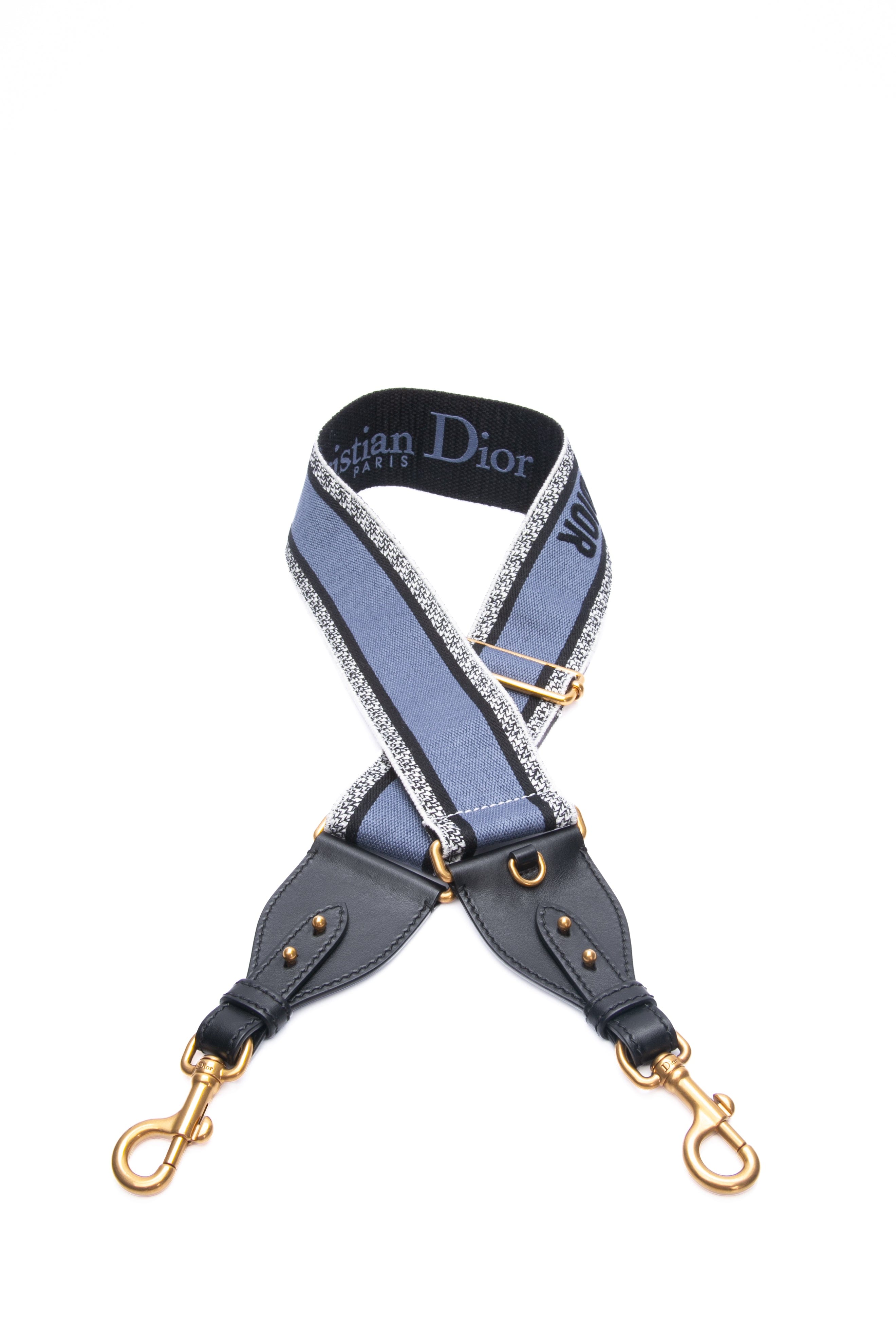DIOR Christian Dior Embroidered Black and Blue Adjustable Shoulder Crossbody Strap with Ring