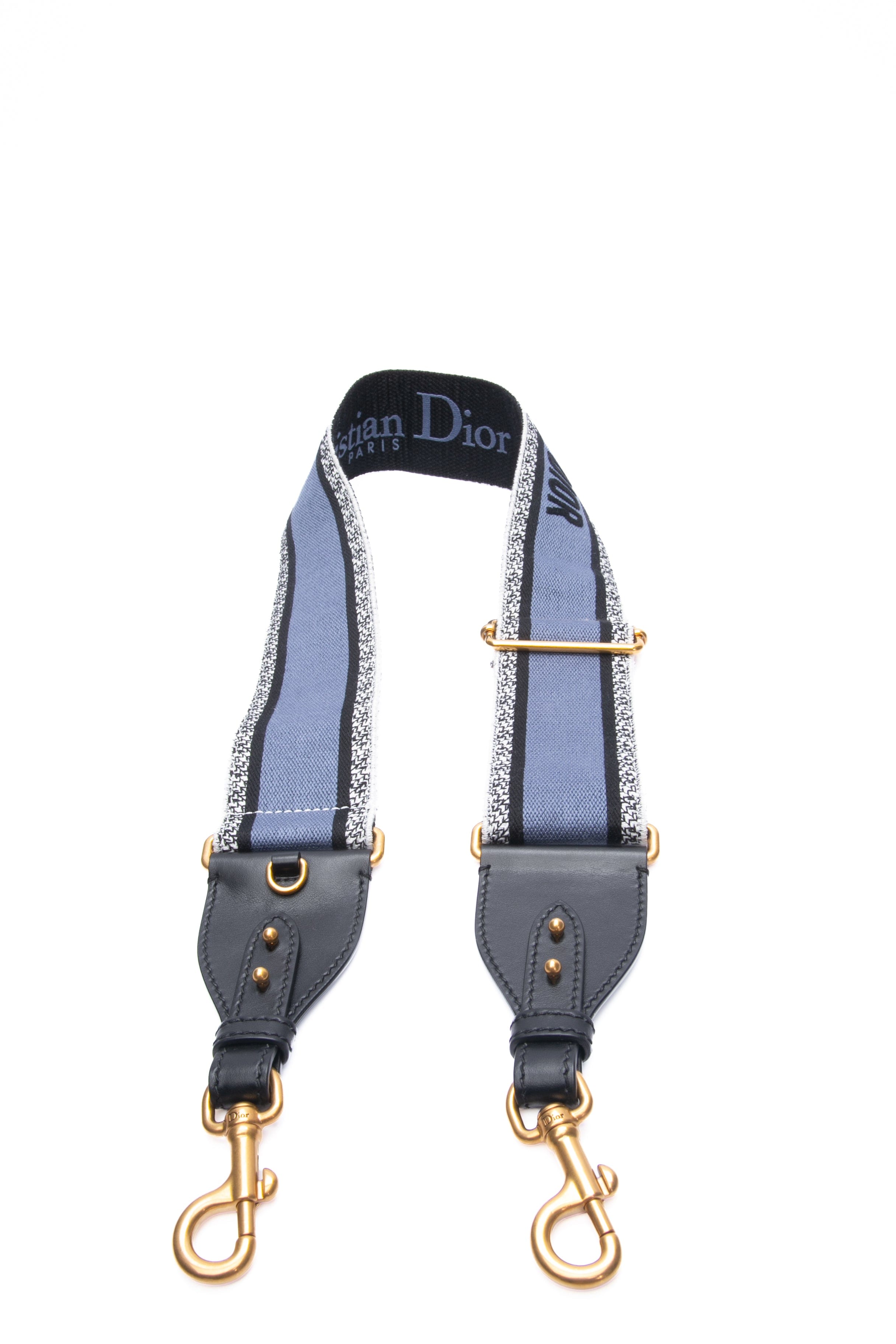 DIOR Christian Dior Embroidered Black and Blue Adjustable Shoulder Crossbody Strap with Ring