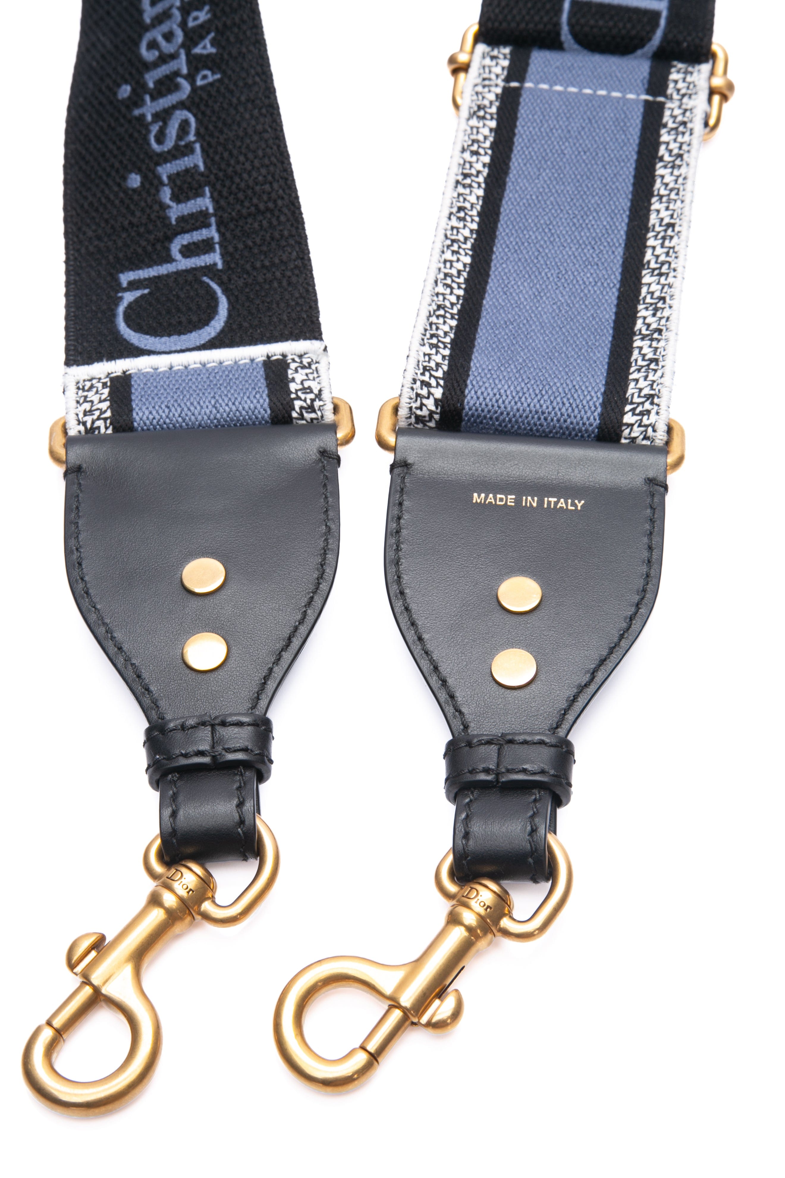 DIOR Christian Dior Embroidered Black and Blue Adjustable Shoulder Crossbody Strap with Ring