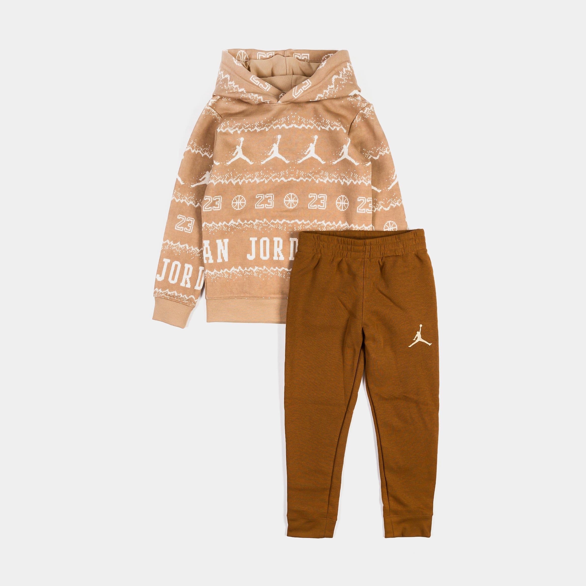 Air Jordan Essentials Holiday Pullover and Jogger Preschool Set (Brown)
