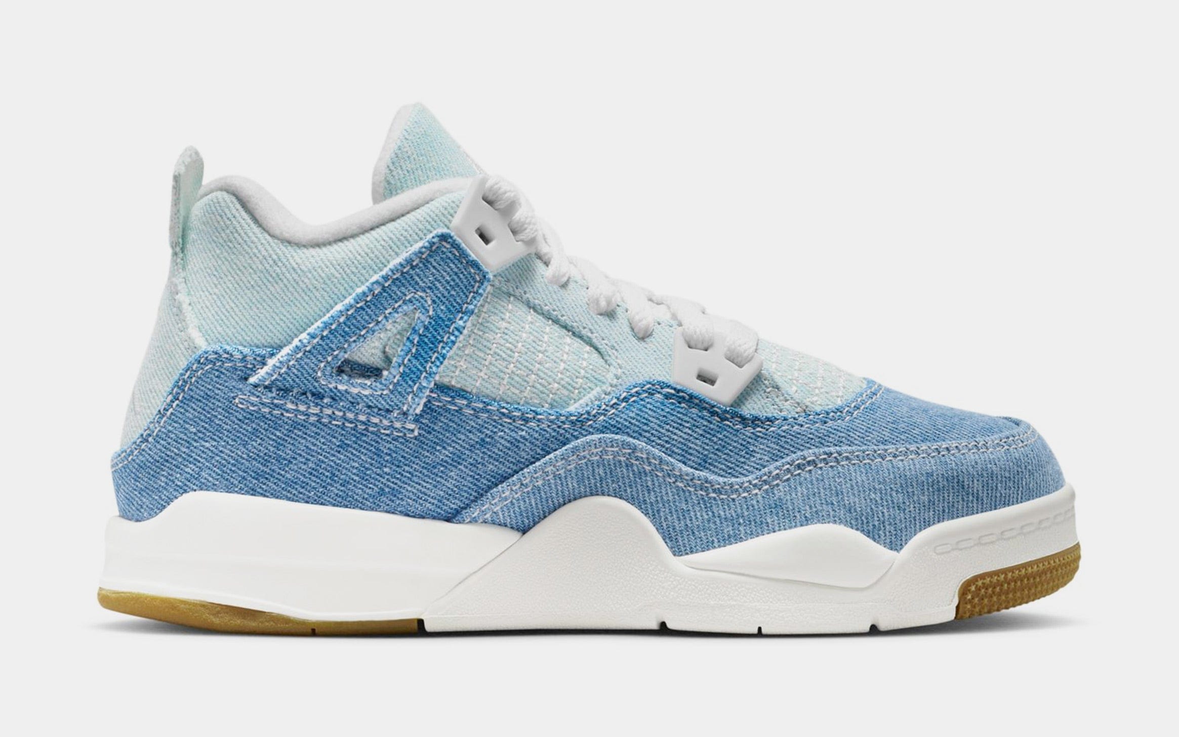 Air Jordan 4 Retro Worn Blue Preschool Lifestyle Shoes (Sail/Gum Light Brown/Worn Blue/Sail/Metallic Gold)