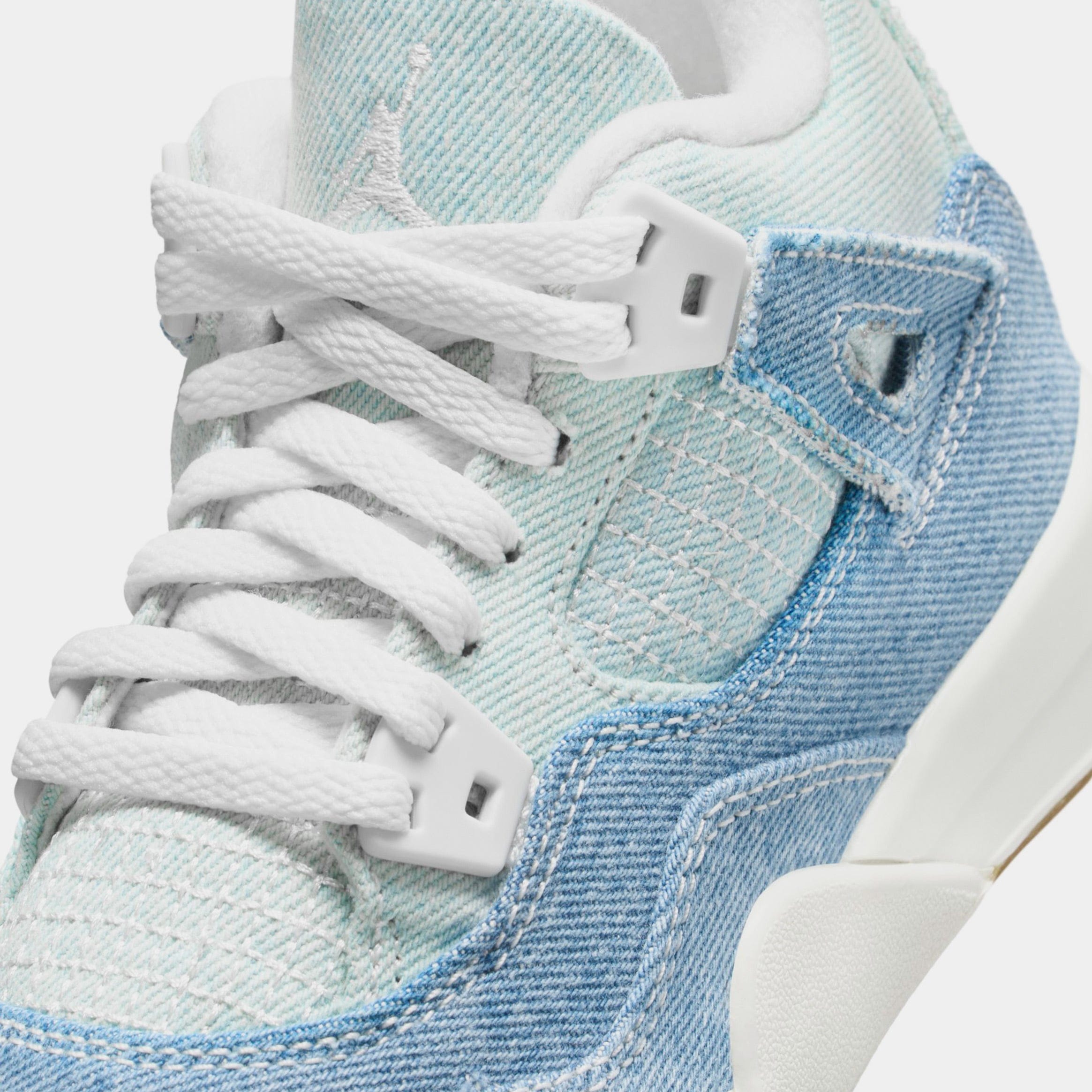 Air Jordan 4 Retro Worn Blue Preschool Lifestyle Shoes (Sail/Gum Light Brown/Worn Blue/Sail/Metallic Gold)