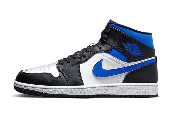 Air Jordan Jordan 1 Mid White Black Racer Blue جوردان 1 أبيض متوسط أسود متسابق أزرق