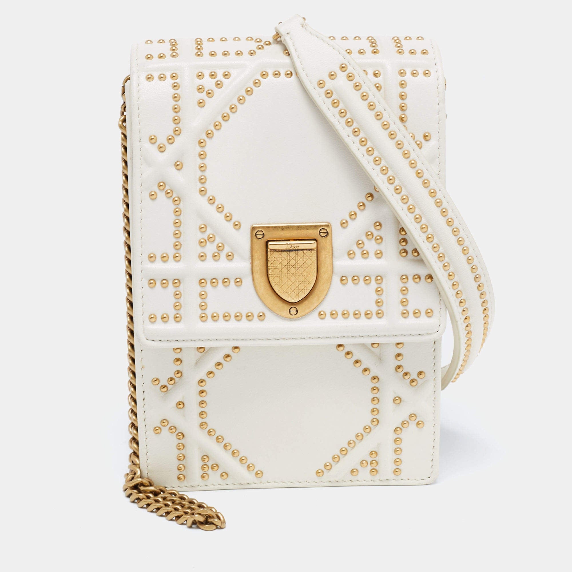 Dior Diorama White Studded Leather Shoulder Crossbody Bag