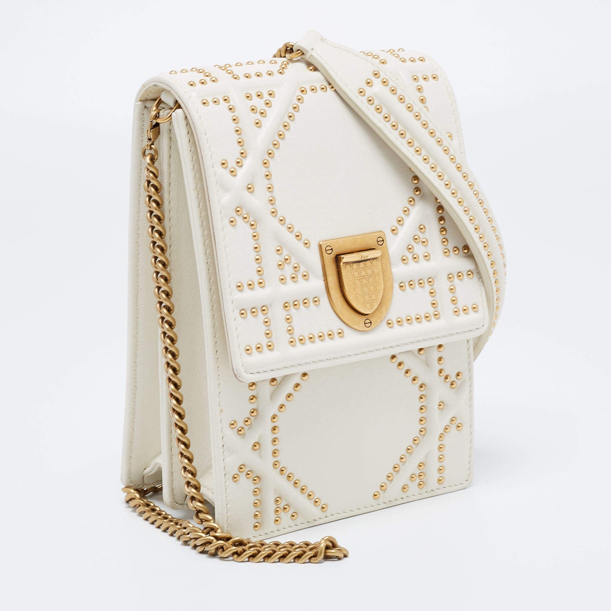 Dior Diorama White Studded Leather Shoulder Crossbody Bag