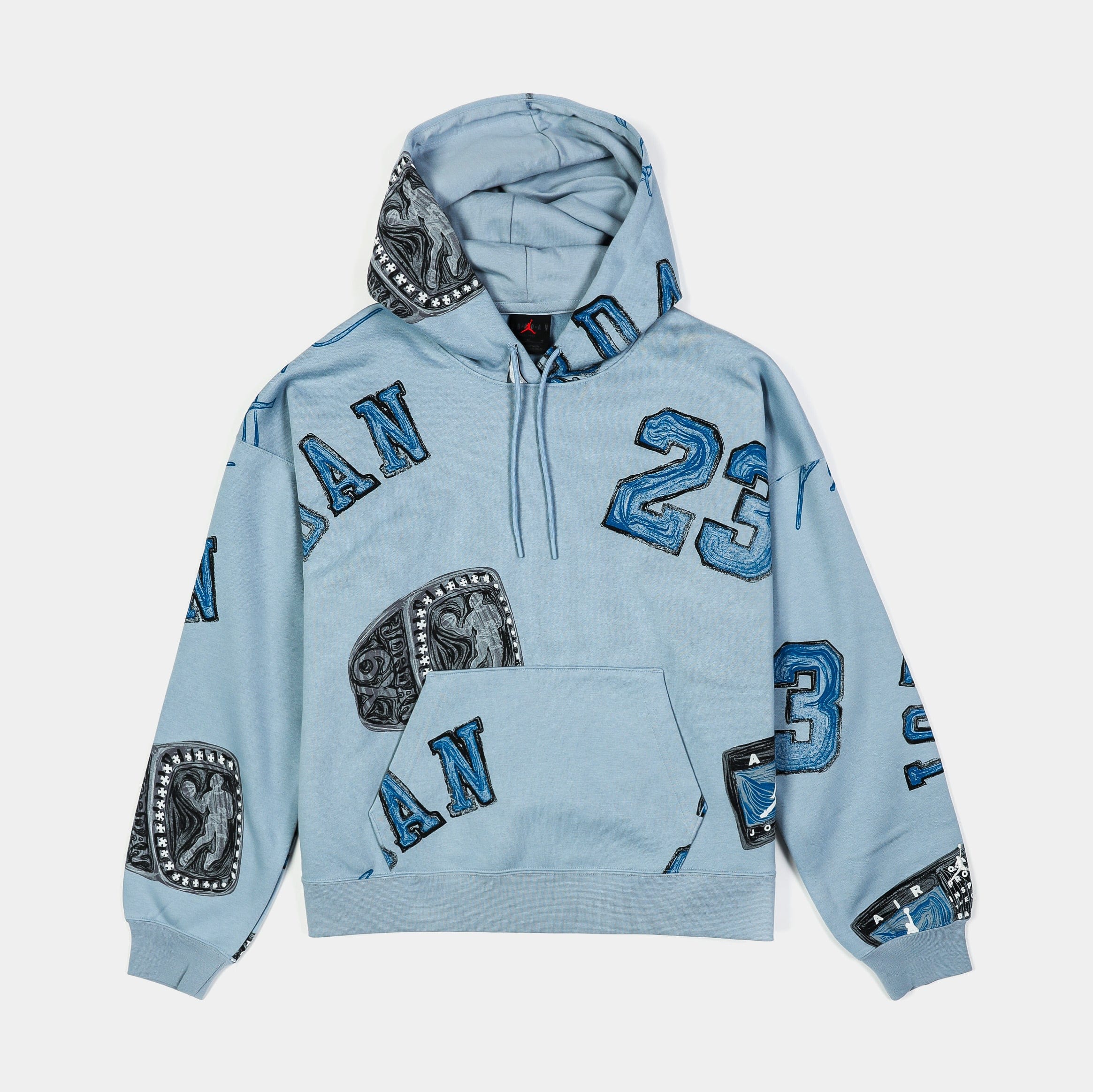 Air Jordan Brooklyn Fleece All Over Print Pullover Womens Hoodie (Blue/Grey)