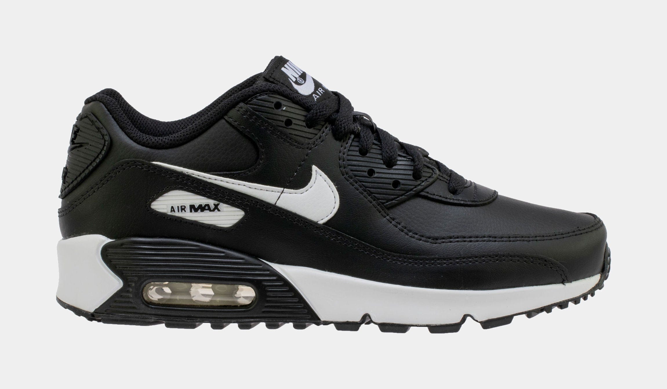 Nike Air Max 90 365 Leather Grade School Running Shoes (Black)