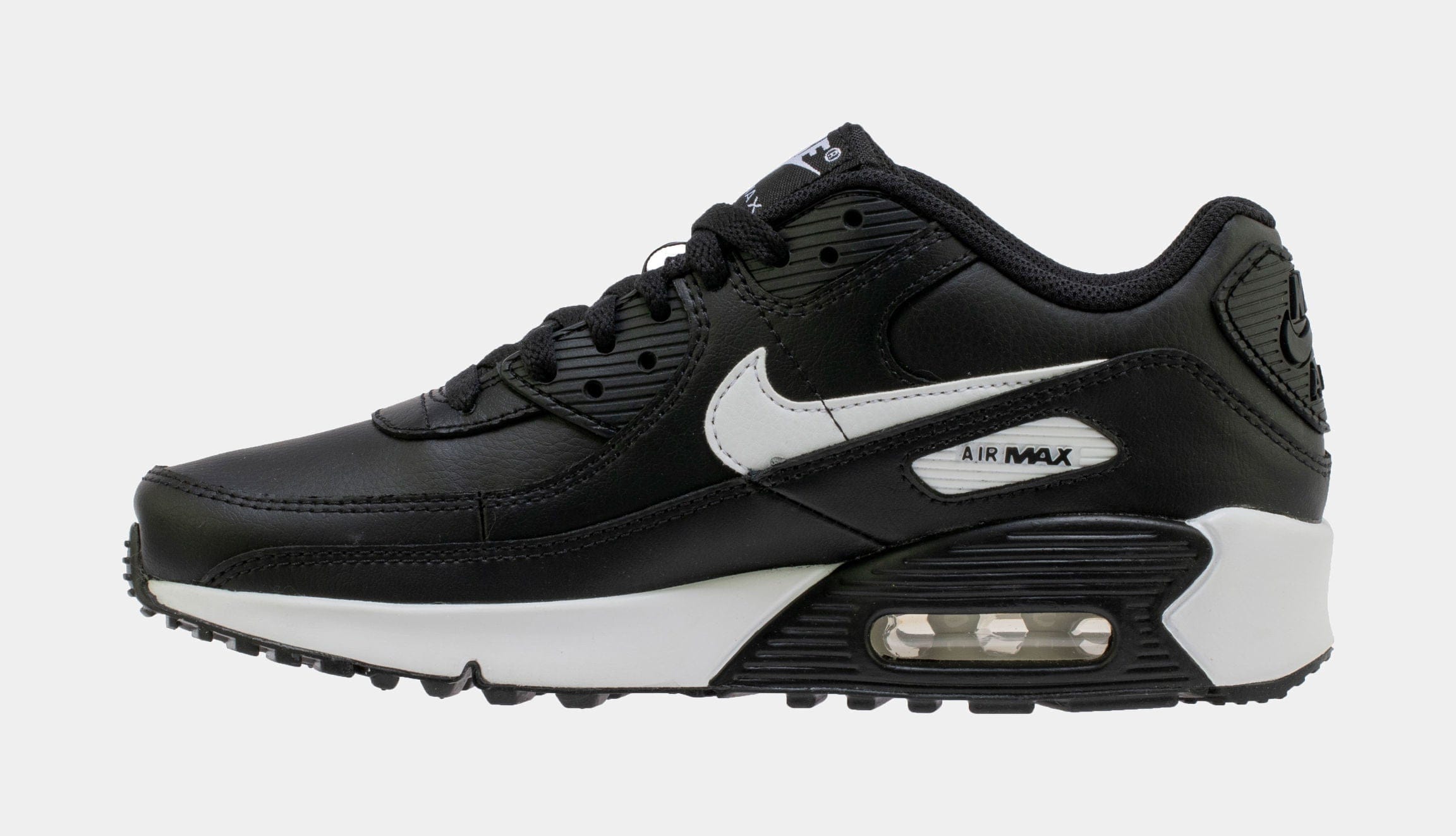 Nike Air Max 90 365 Leather Grade School Running Shoes (Black)