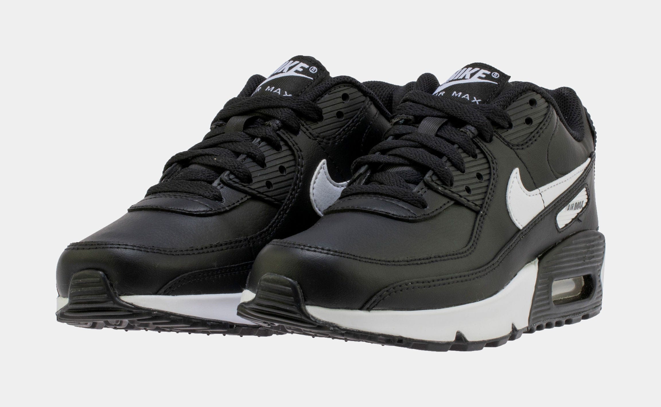 Nike Air Max 90 365 Leather Grade School Running Shoes (Black)