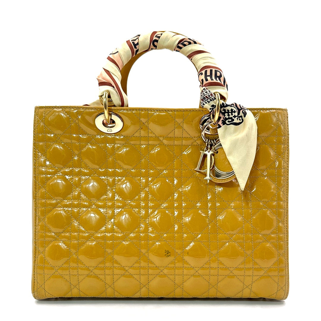 Dior Large Lady Dior Bag in Beige Patent Cannage Leather with Gold Tone Hardware
