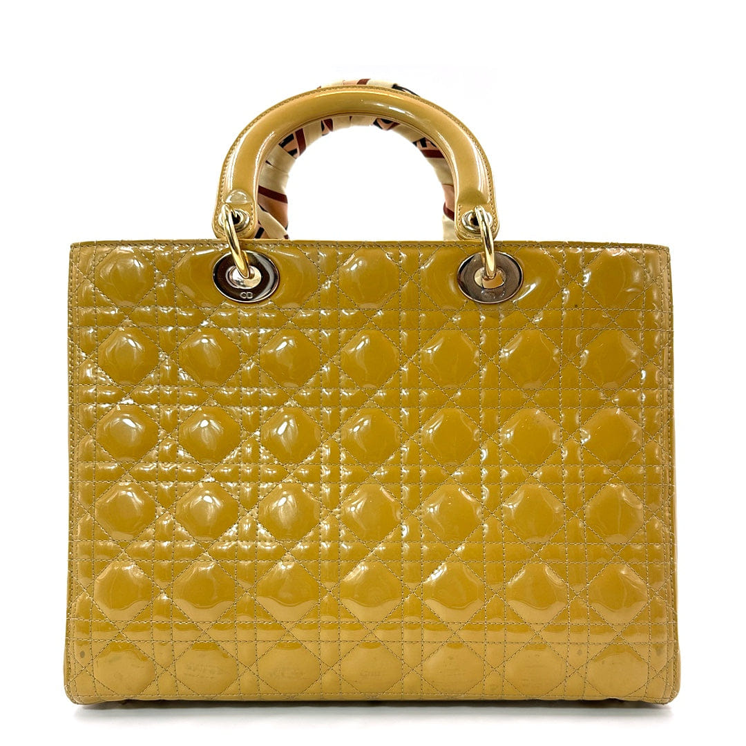 Dior Large Lady Dior Bag in Beige Patent Cannage Leather with Gold Tone Hardware
