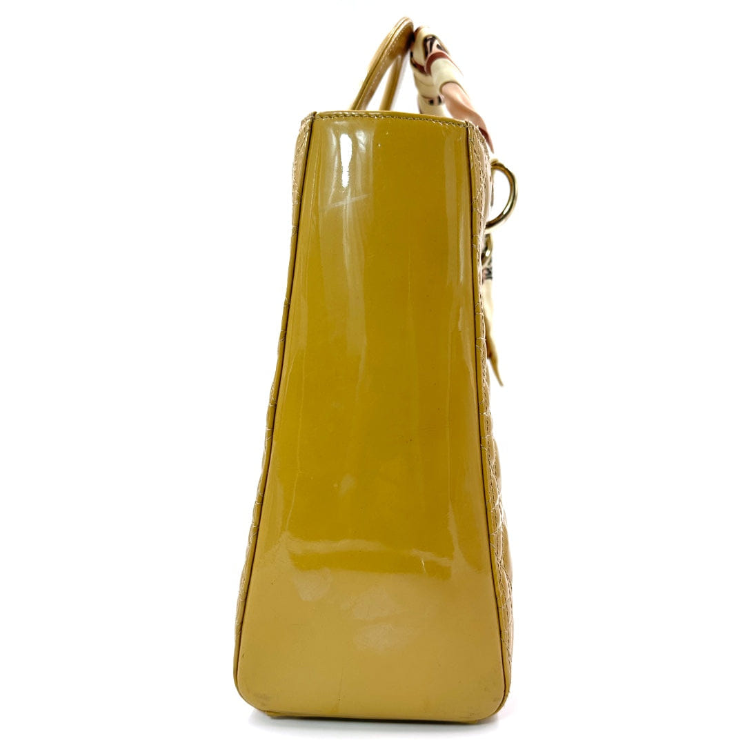 Dior Large Lady Dior Bag in Beige Patent Cannage Leather with Gold Tone Hardware