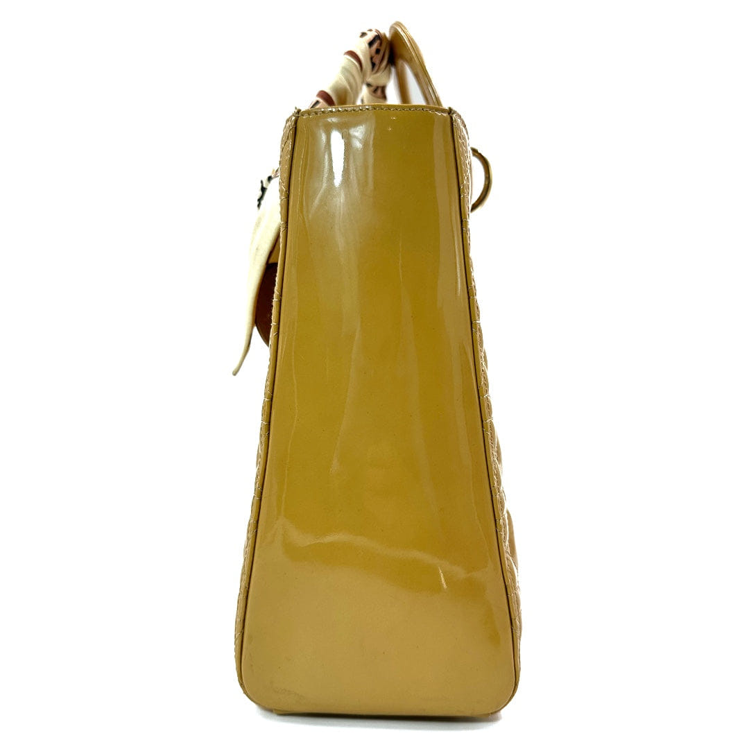 Dior Large Lady Dior Bag in Beige Patent Cannage Leather with Gold Tone Hardware