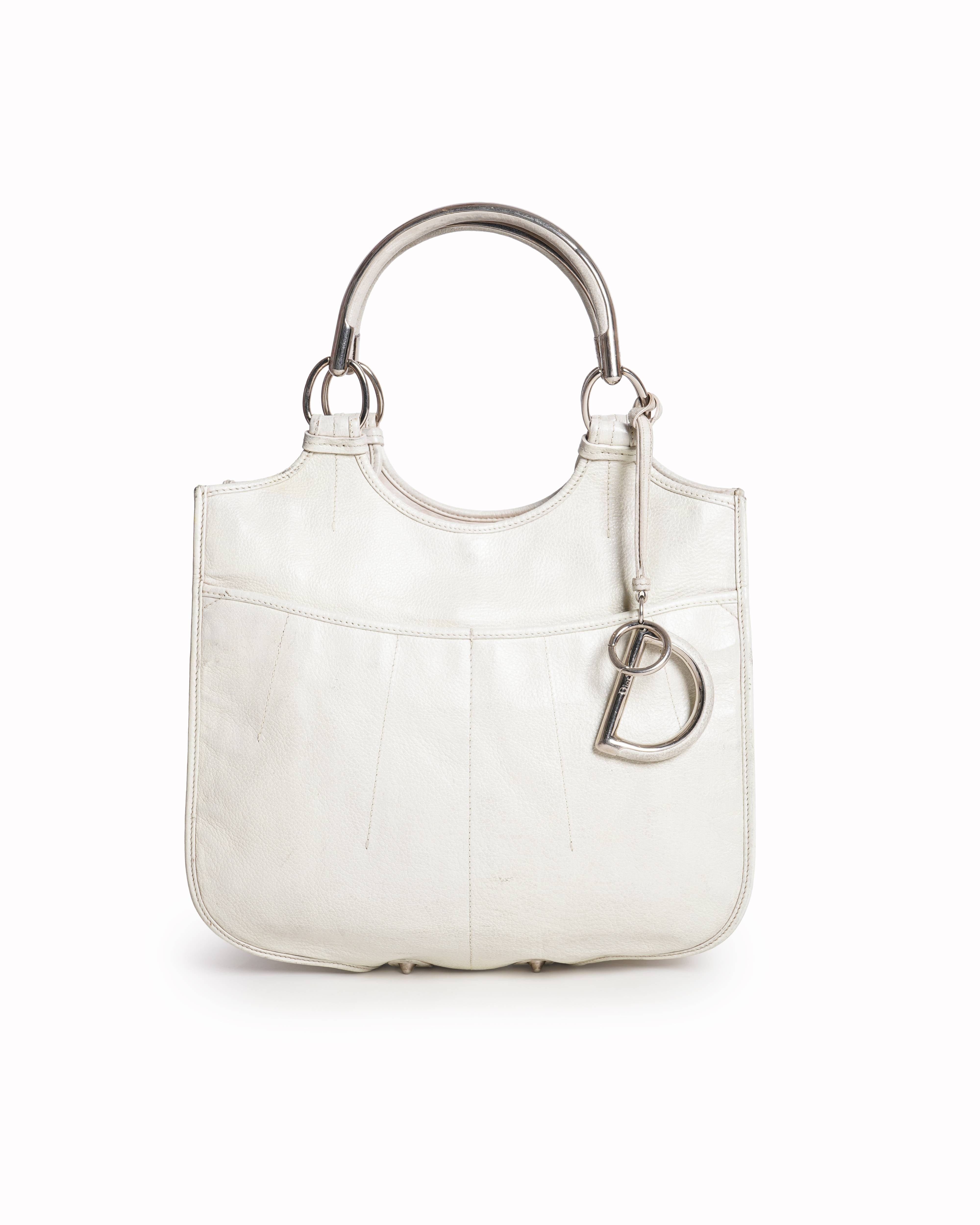 Dior Christian Dior D Charm Handbag Tote Bag Leather Ivory
