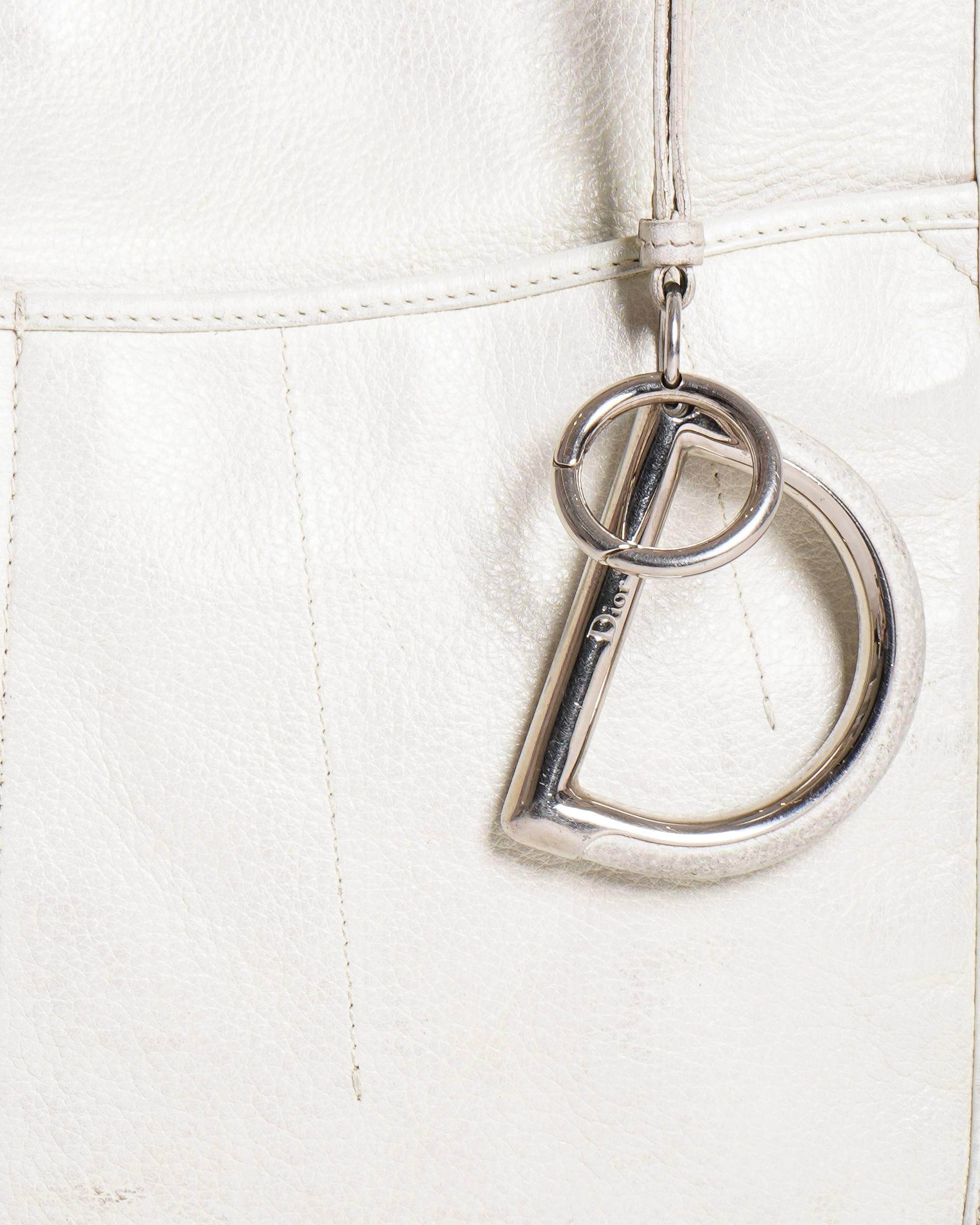 Dior Christian Dior D Charm Handbag Tote Bag Leather Ivory